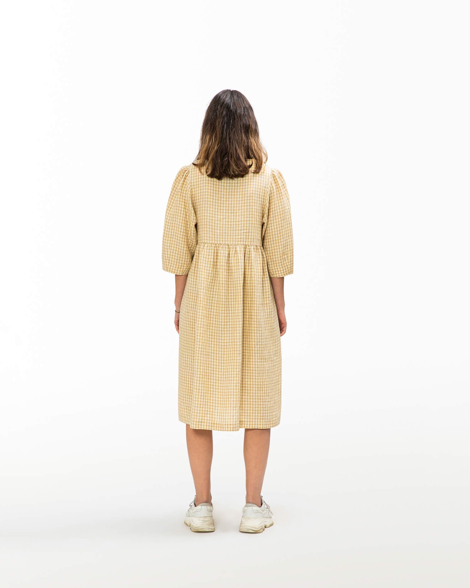 Yellow linen V-neck dress by Matona