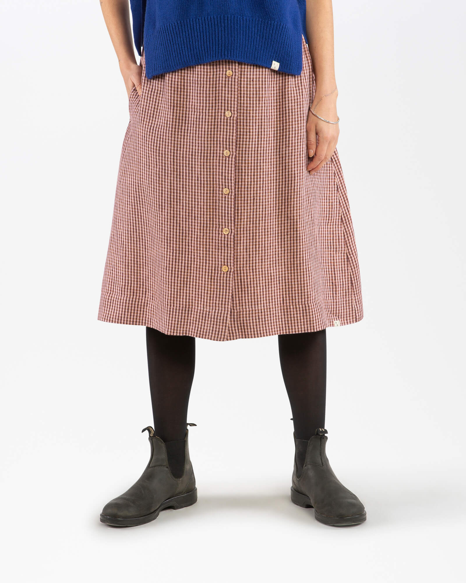 Karierter Midi-Rock heather aus 100% Leinen von Matona