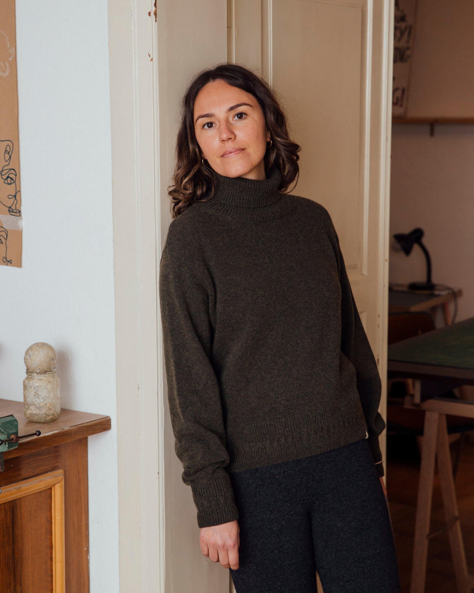 Grüner Rollkragenpullover aus Bio-Wolle von Matona