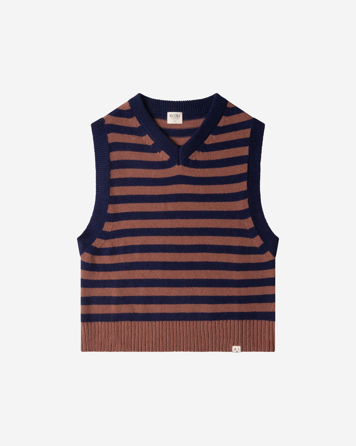 Gestreifter Navy Pullunder V-Neck aus Bio-Wolle von Matona