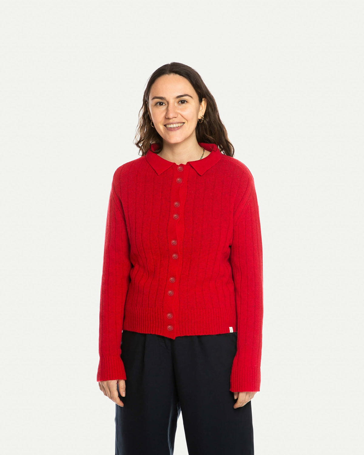 Rote Strickjacke collared aus 100% Bio-Merinowolle von Matona