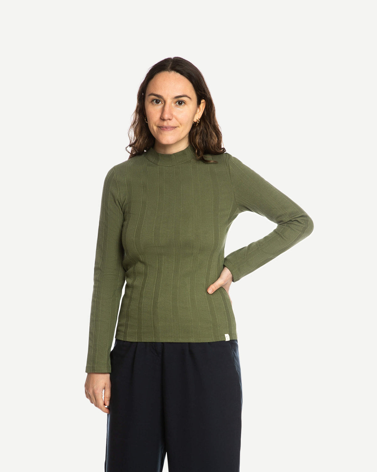 Grünes Langarmshirt Collared Rib aus Bio-Baumwolle von Matona