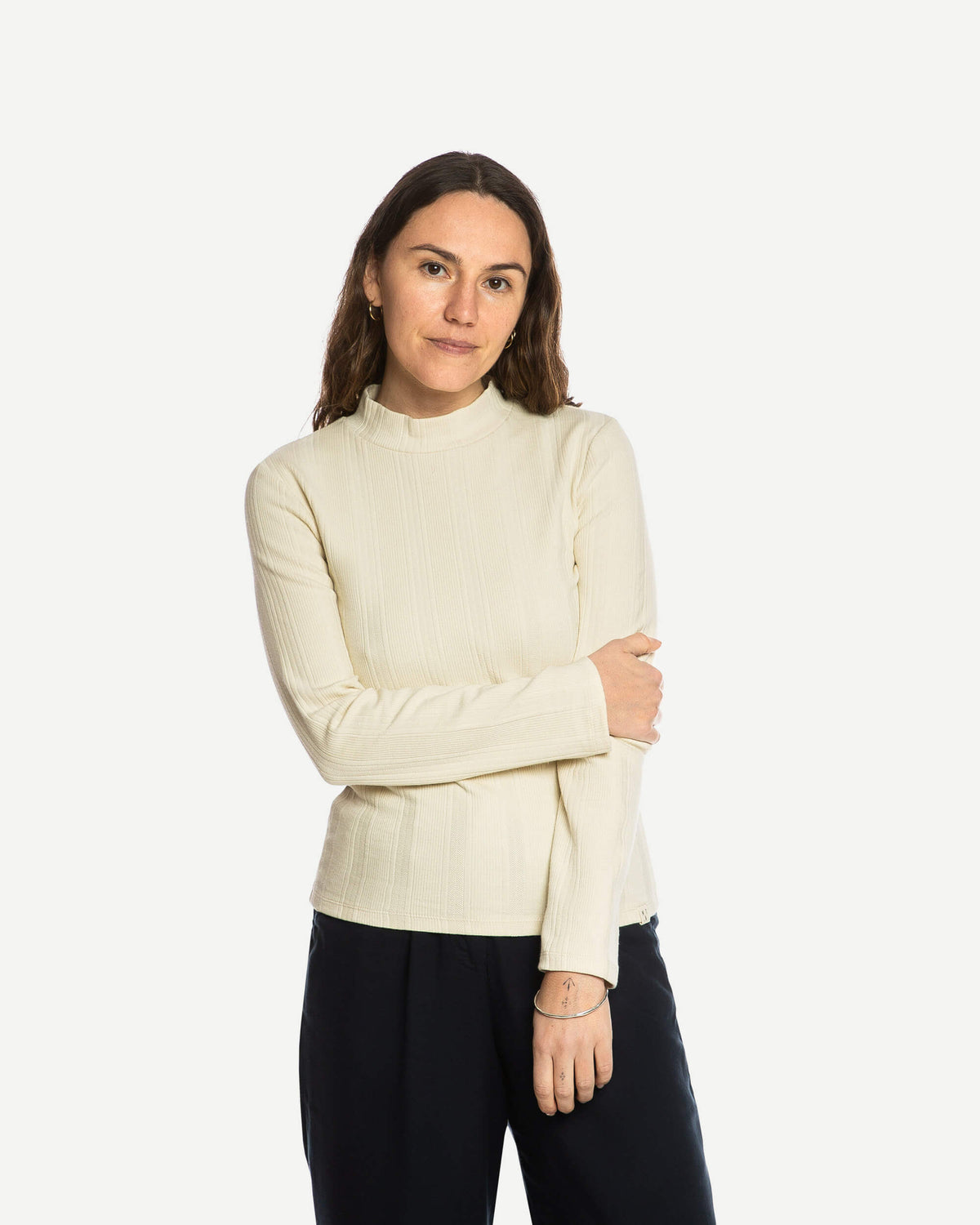 Beiges Langarmshirt Collared Rib aus Bio-Baumwolle von Matona