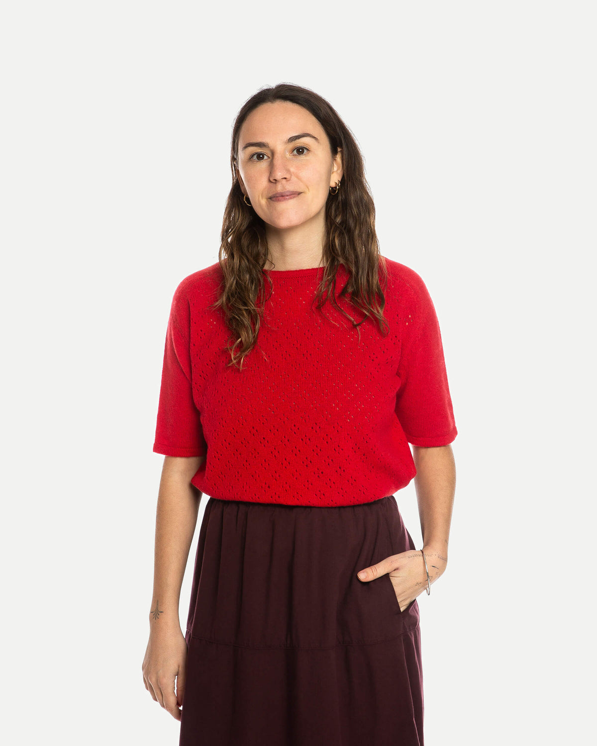Rotes T-Shirt Pointelle aus 100% Bio-Merinowolle von Matona