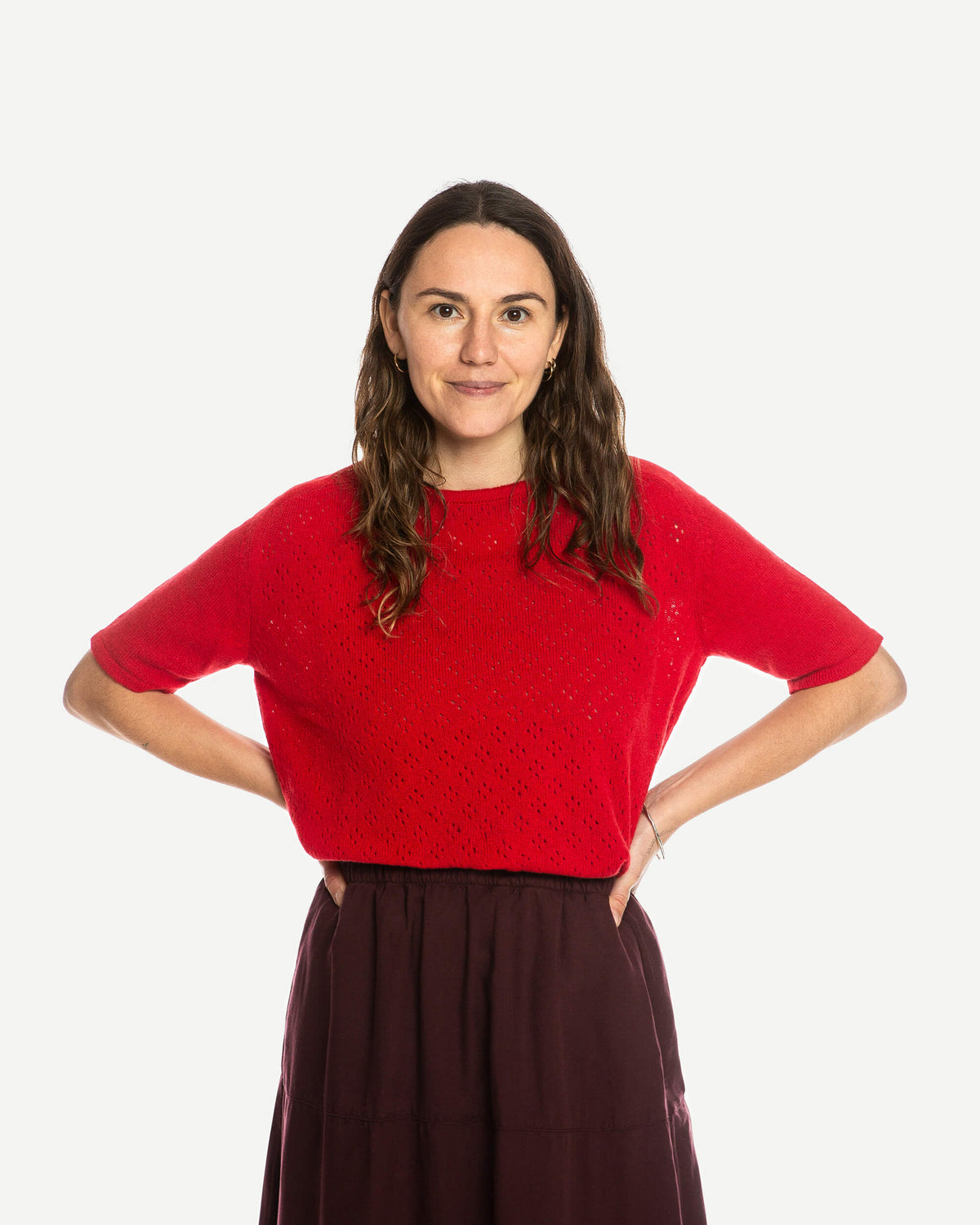 Rotes T-Shirt Pointelle aus 100% Bio-Merinowolle von Matona