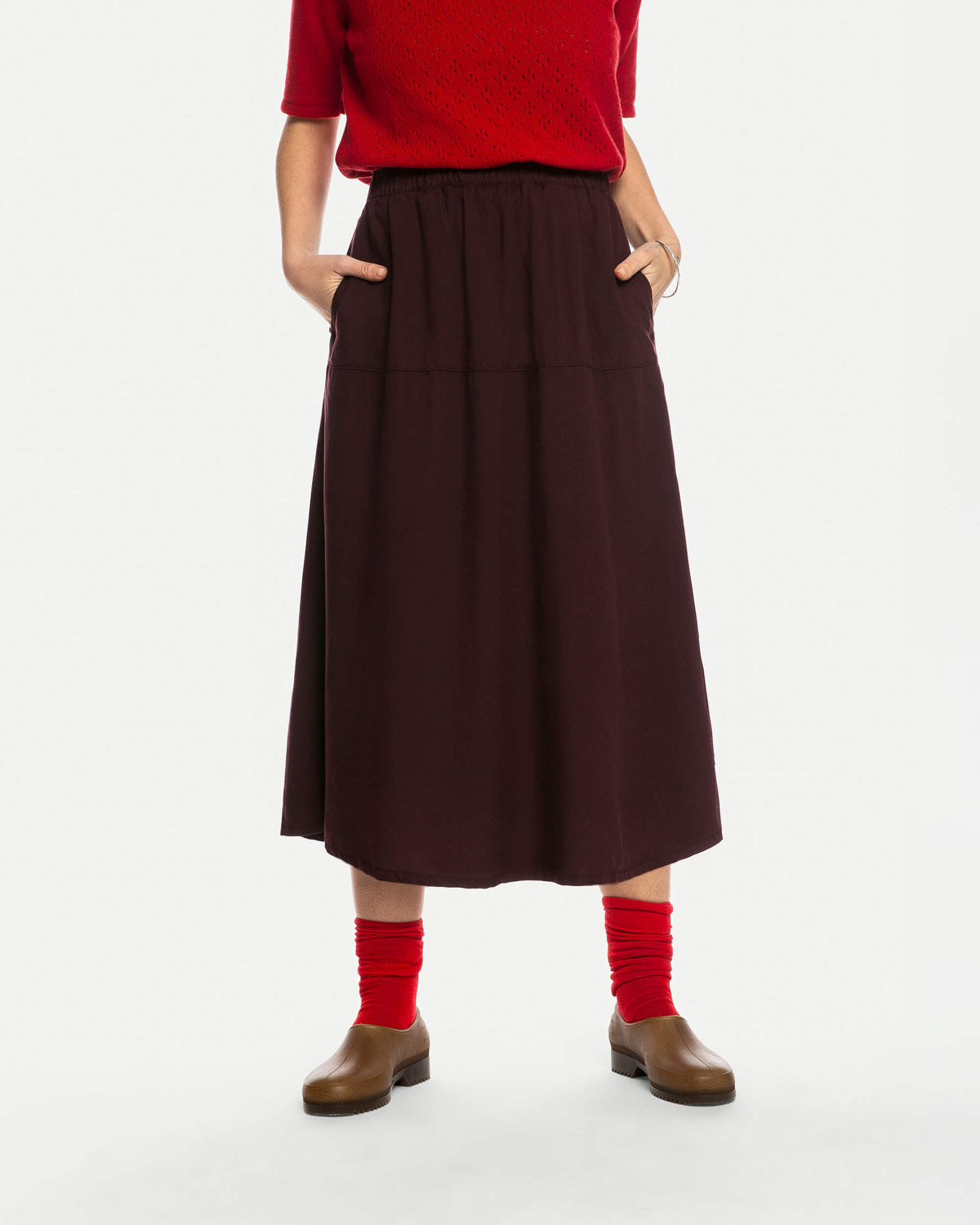 Brauner Rock Midi ruffled aus 100% Tencel von Matona