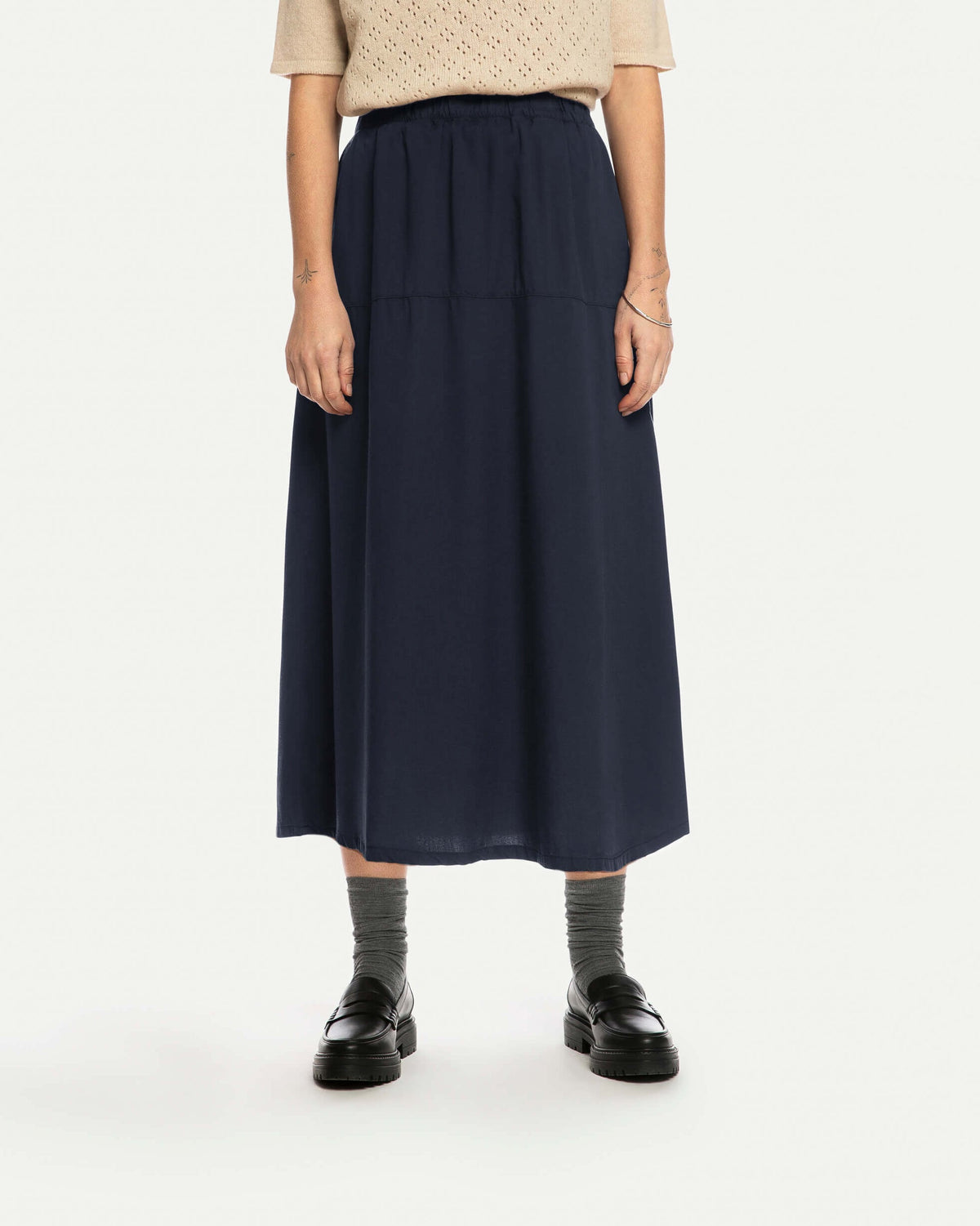 Blauer Rock Midi ruffled aus 100% Tencel von Matona