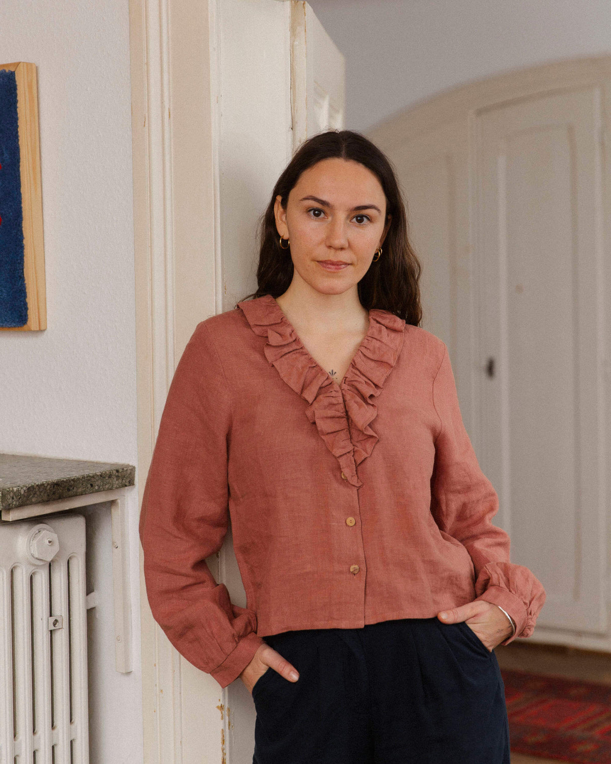 Rosabraune Bluse Cirque aus 100% Leinen von Matona