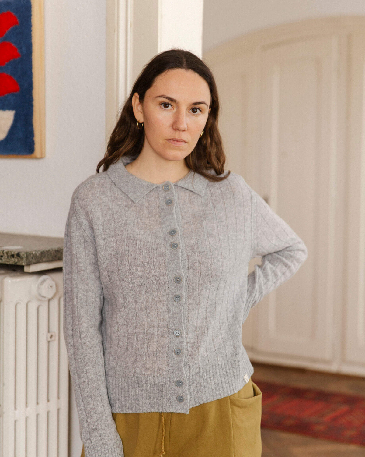 Graue Strickjacke Collared aus 100% Bio-Merinowolle von Matona
