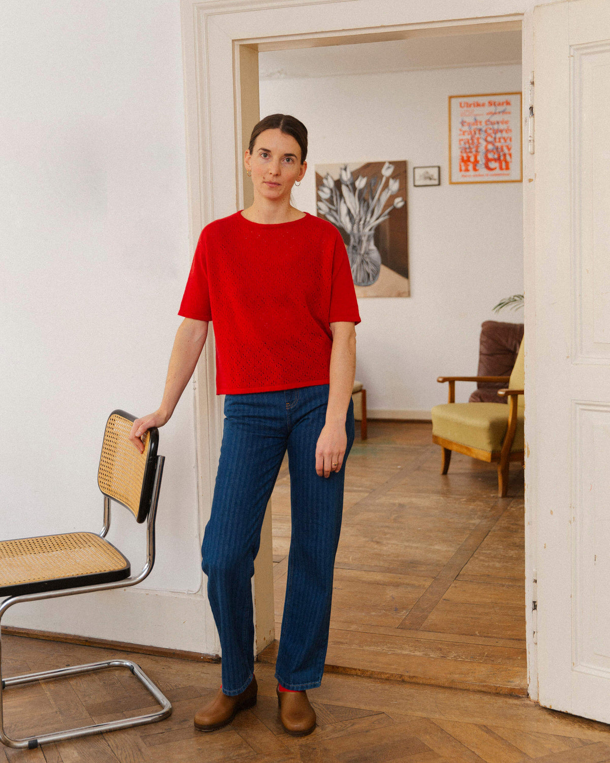 Rotes T-Shirt Pointelle aus 100% Bio-Merinowolle von Matona