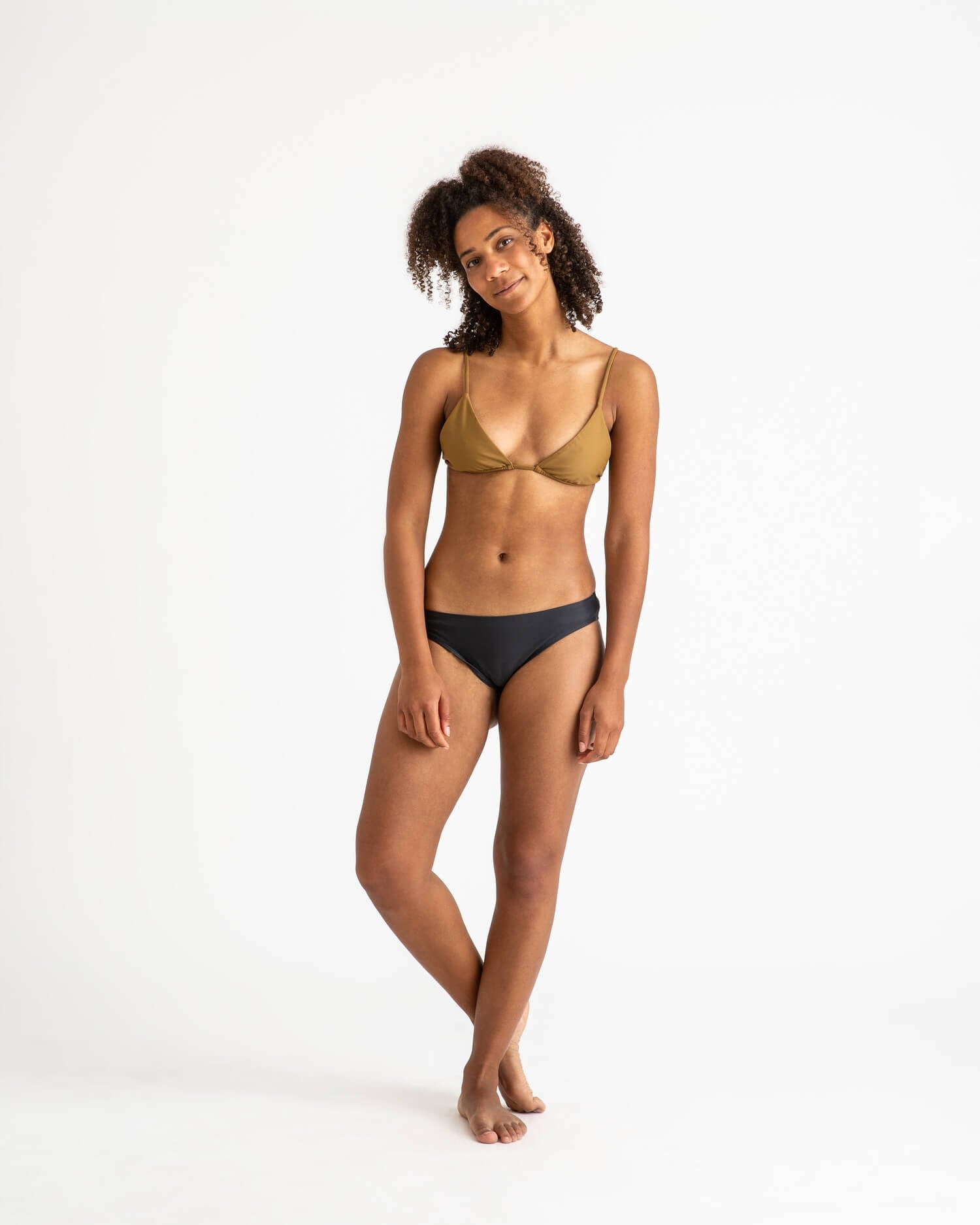 Brown triangle bikini top made from recycled polyamide from Matona