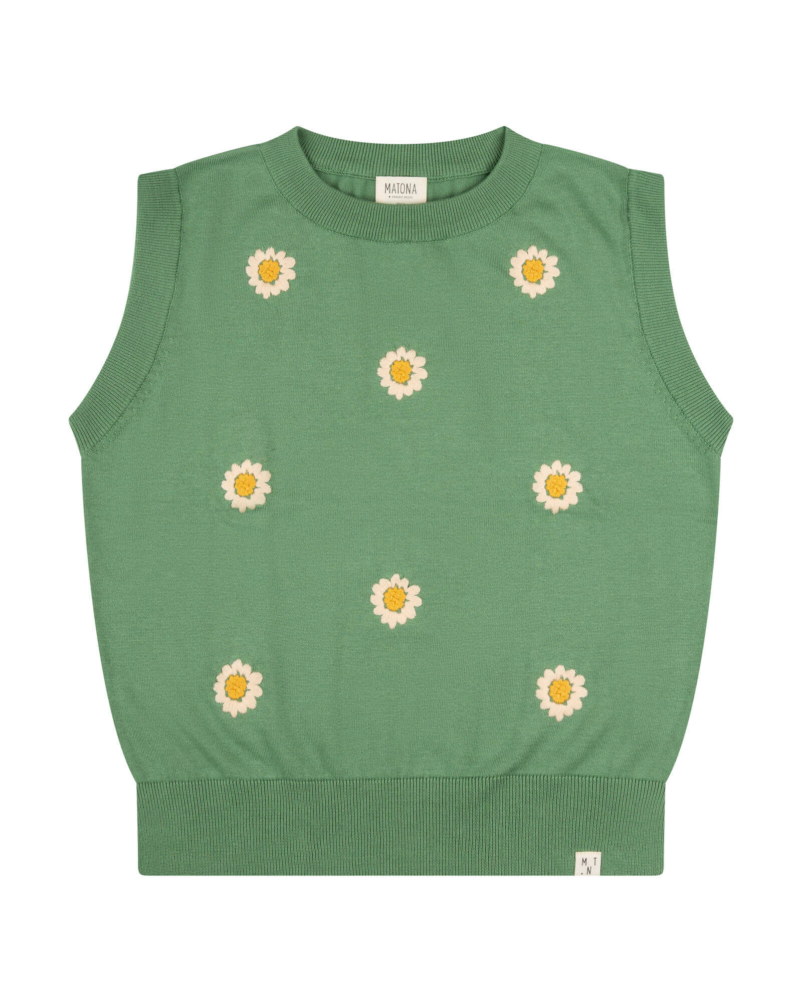 Green knitted top made of 100% organic cotton by Matona