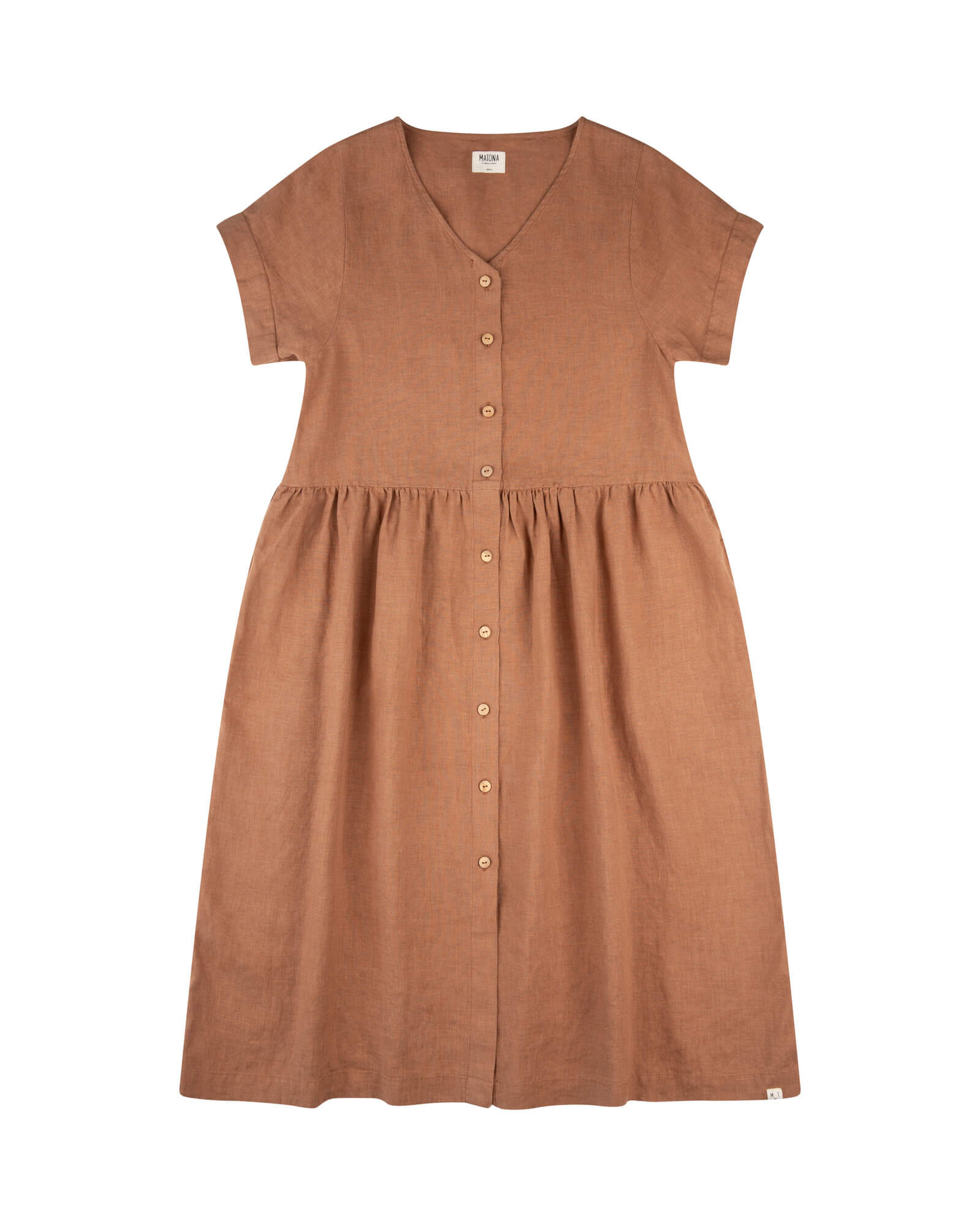 Brown linen midi dress by Matona