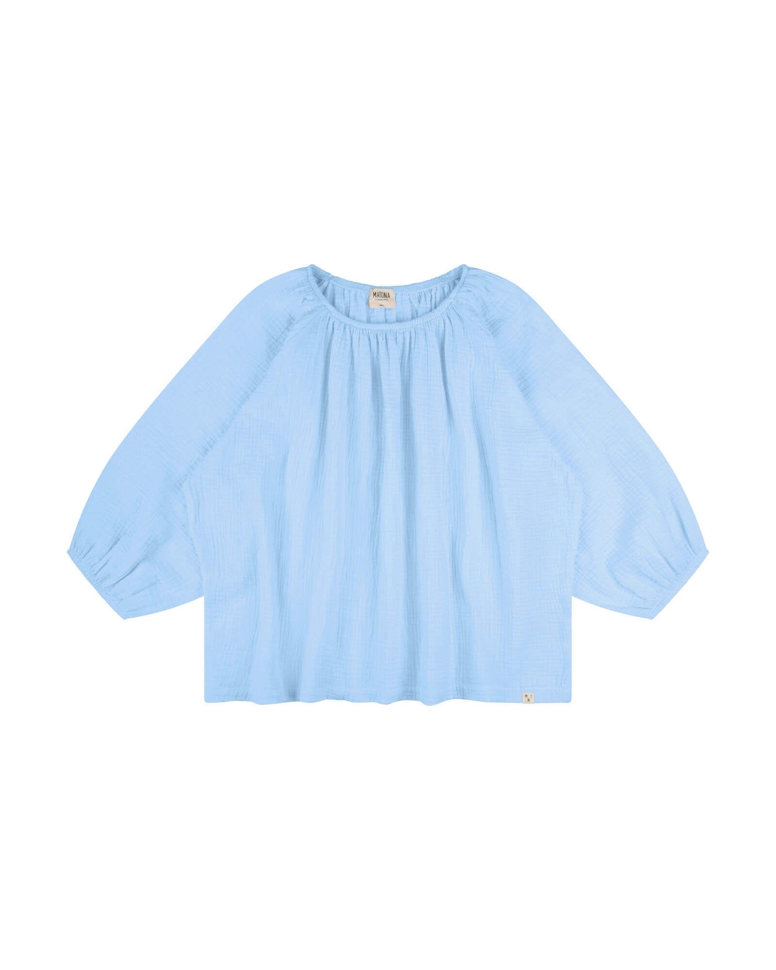 Blue blouse made of 100% cotton muslin by Matona