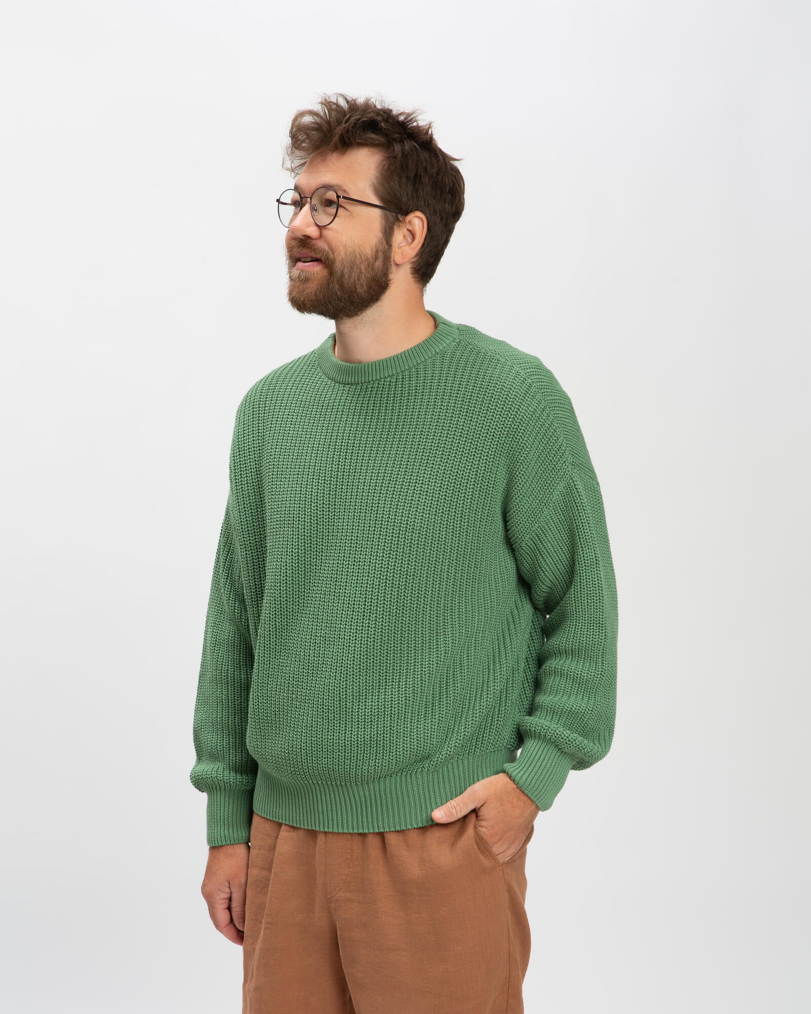 Green cotton knit sweater by Matona