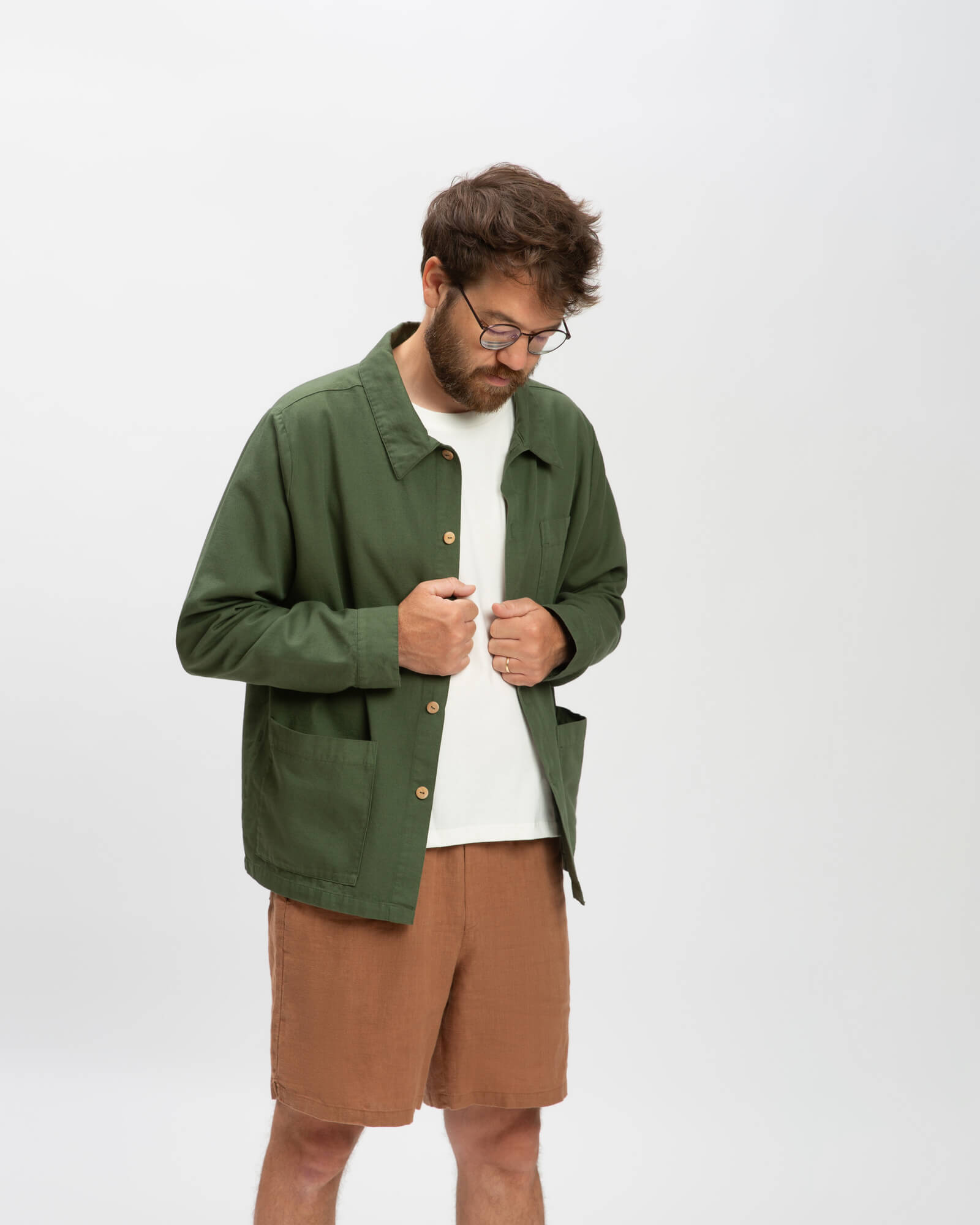 Green cotton workwear shirt jacket from Matona