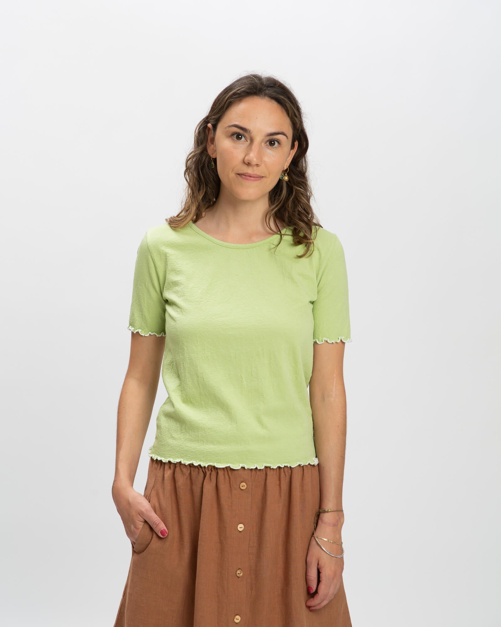 Light green T-shirt Curly made of jacquard jersey by Matona