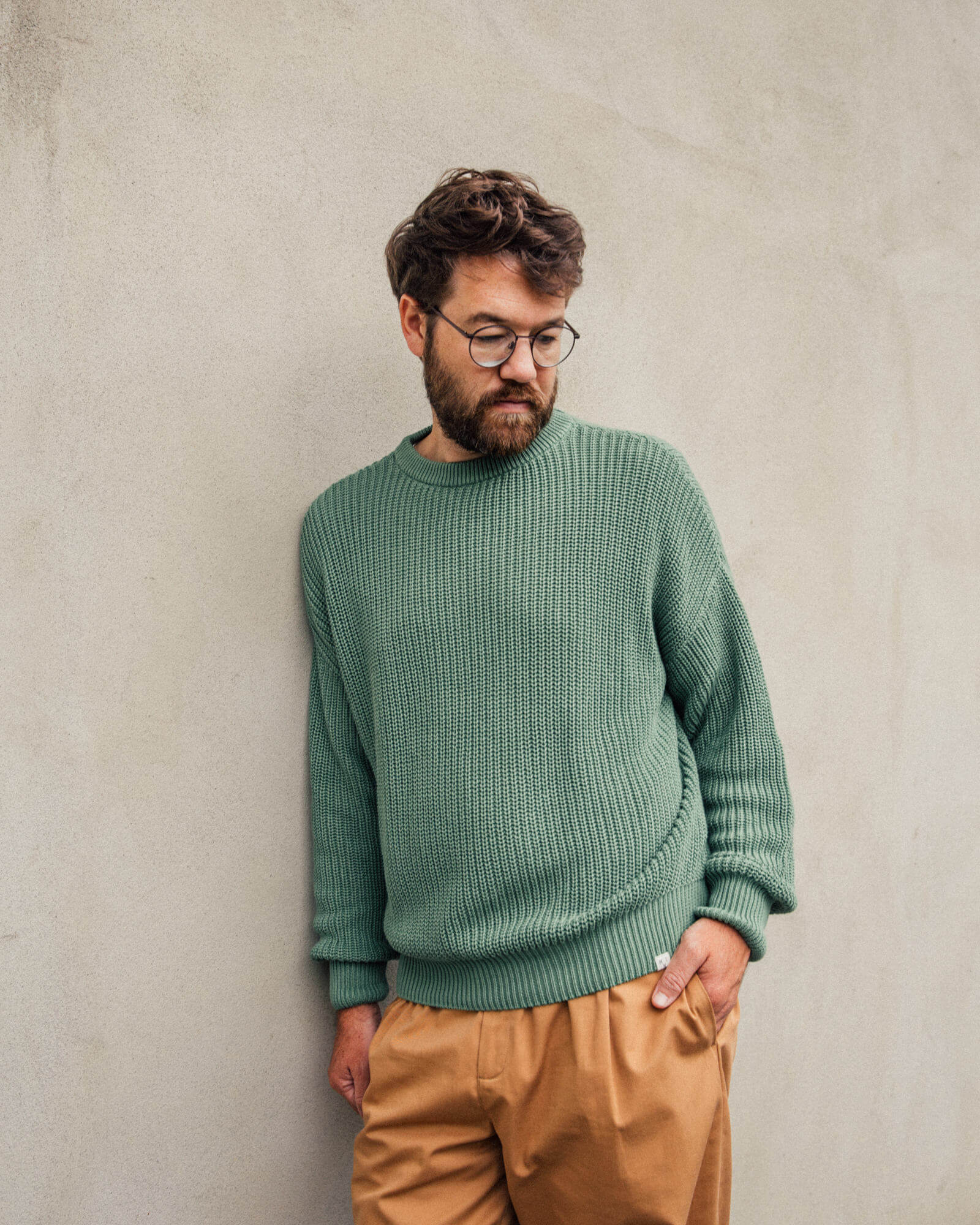 Pull en maille de coton vert de Matona