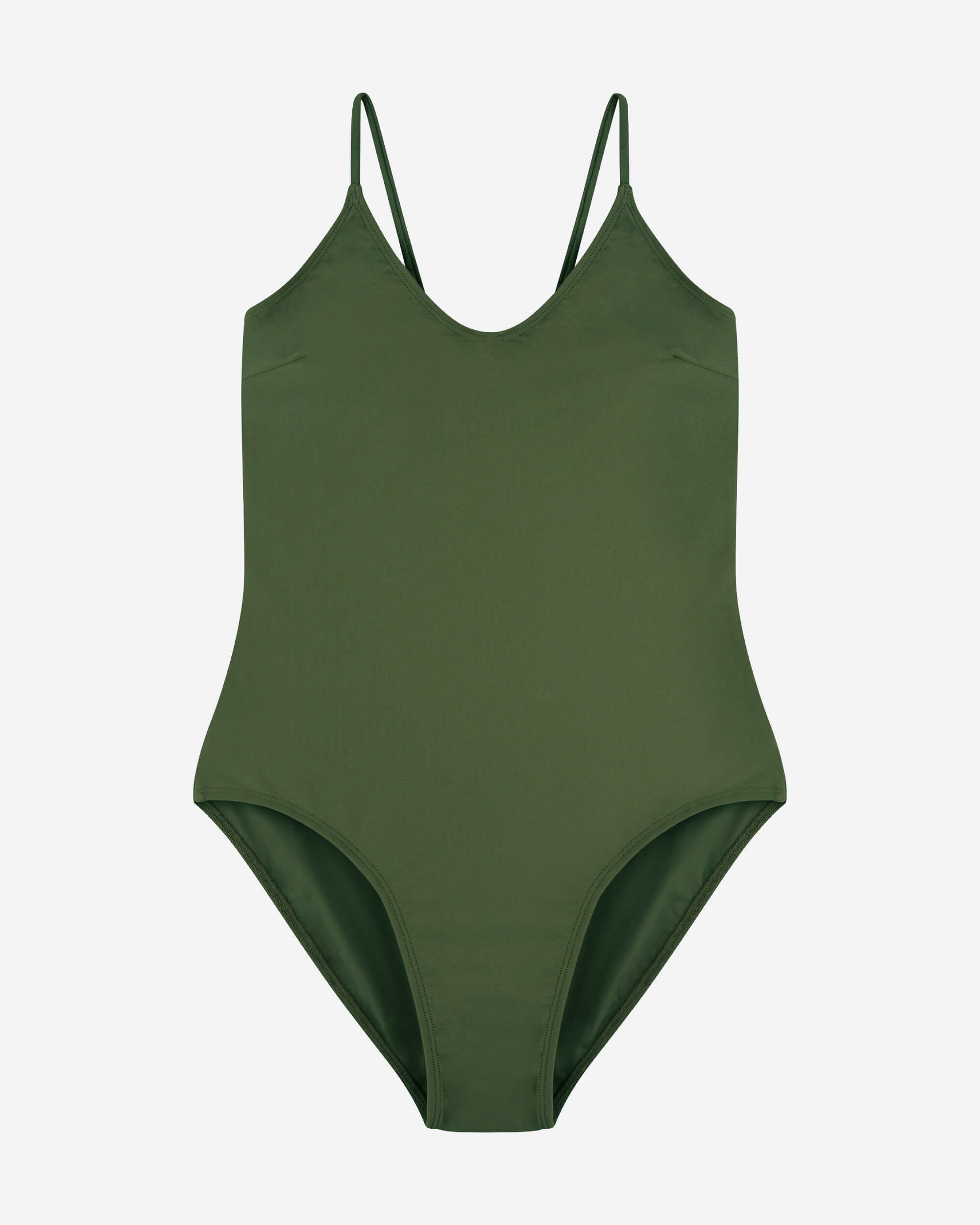 Maillot de bain vert foncé à col en V, confectionné en Econyl durable par Matona.