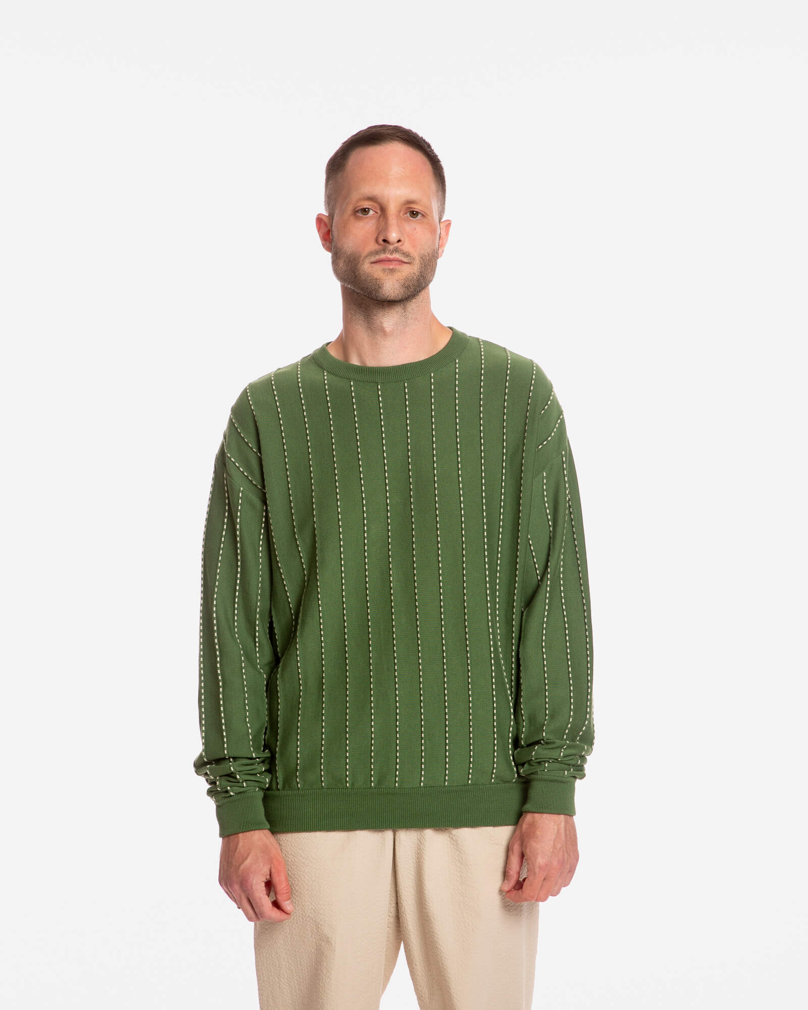 Pull Field vert en maille, 100 % coton biologique, de la marque Matona.