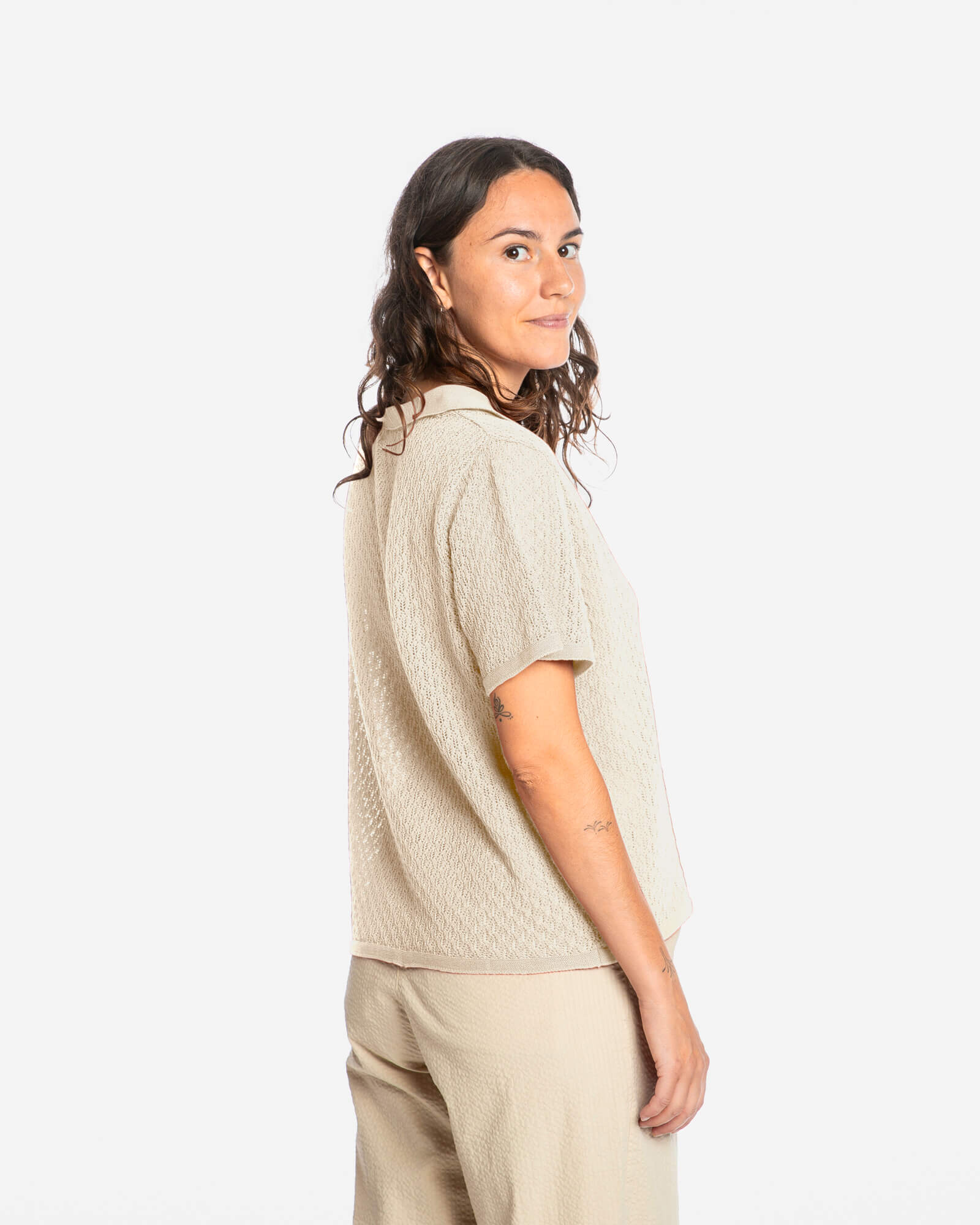 Beige Bluse Pointelle aus 100% Bio-Baumwolle von Matona