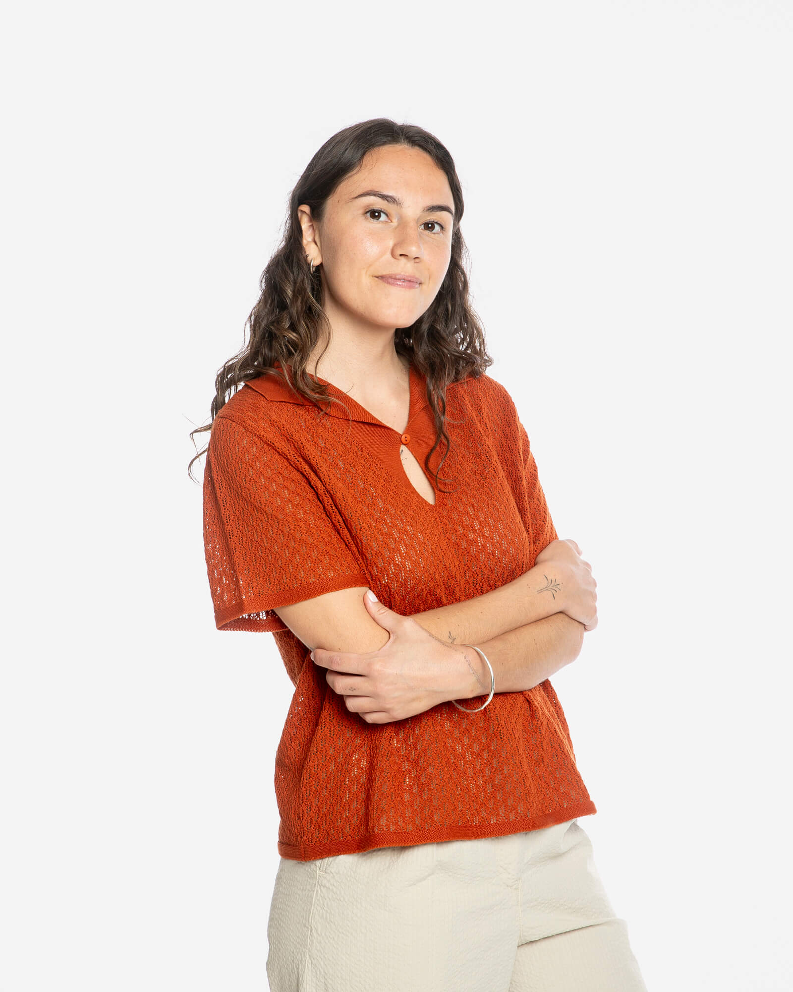 Rotbraune Bluse Pointelle aus 100% Bio-Baumwolle von Matona