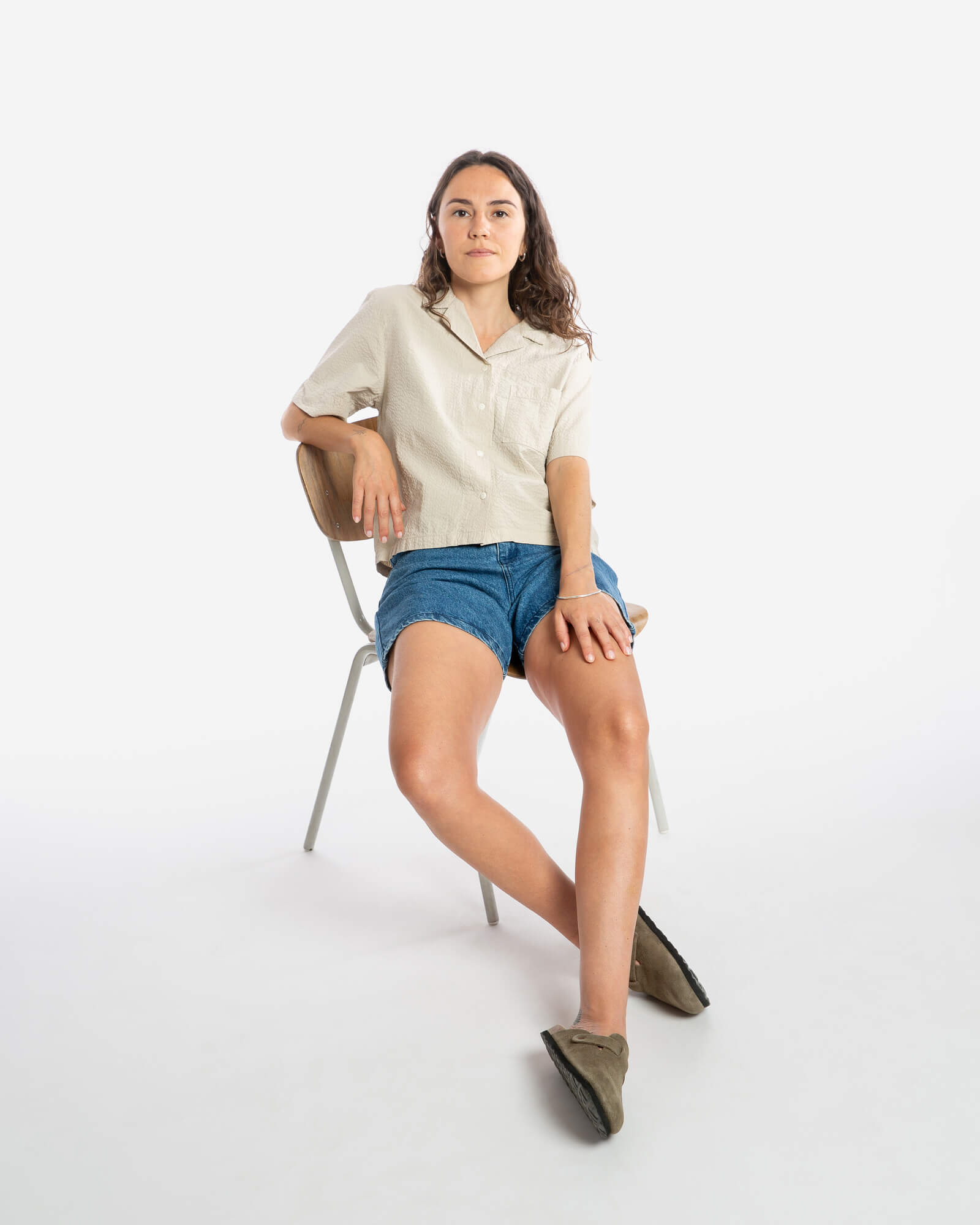 Beige Bluse aus Seersucker-Material von Matona