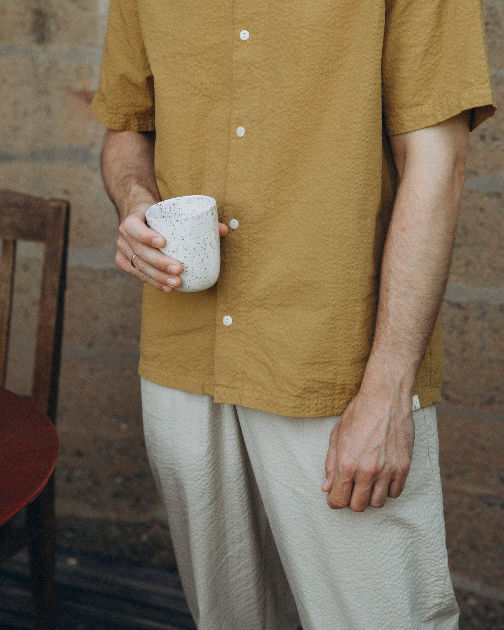 Yellow bowling shirt made from 100% organic cotton by Matona