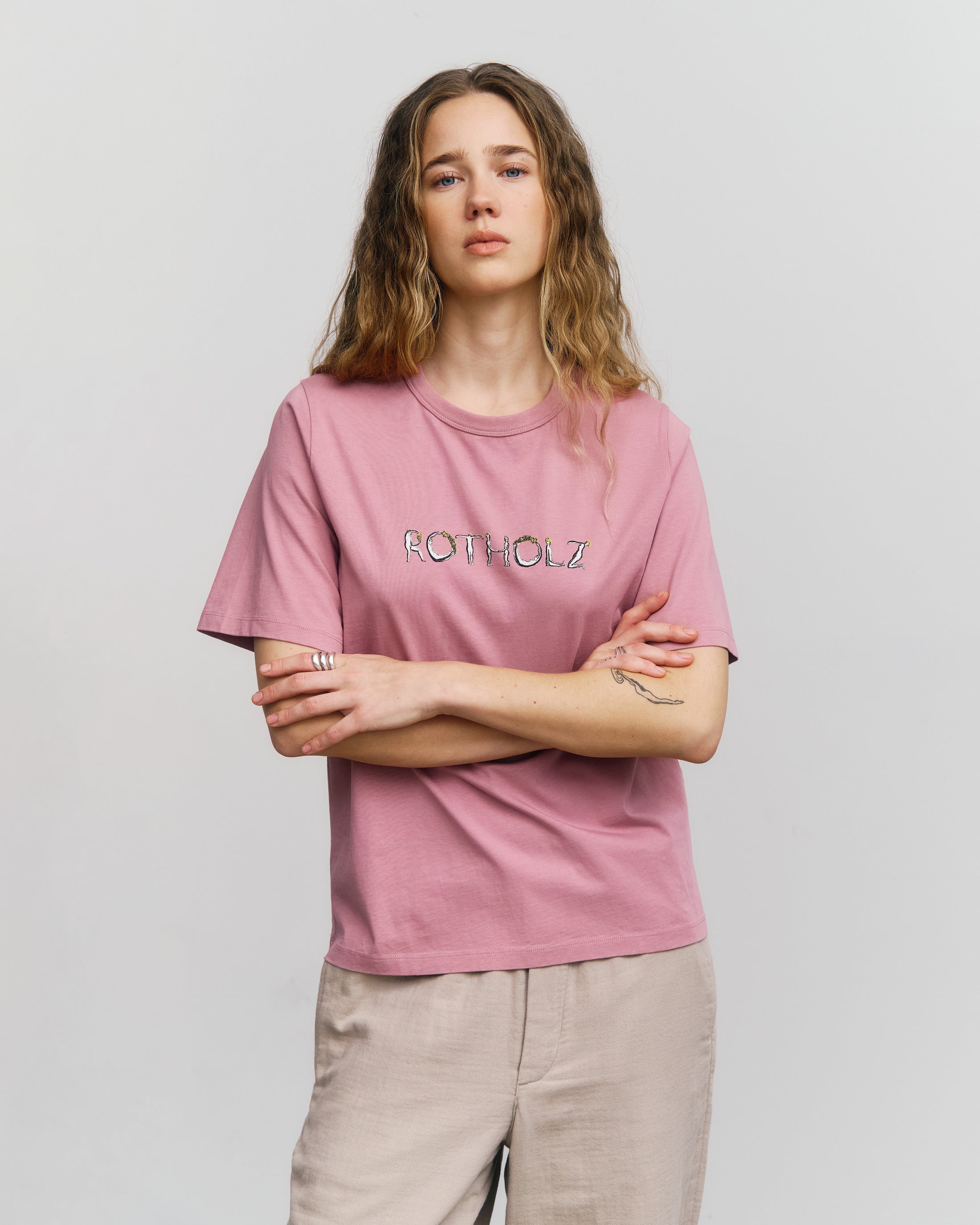 Pink logo T-shirt made from 100% organic cotton by Rotholz