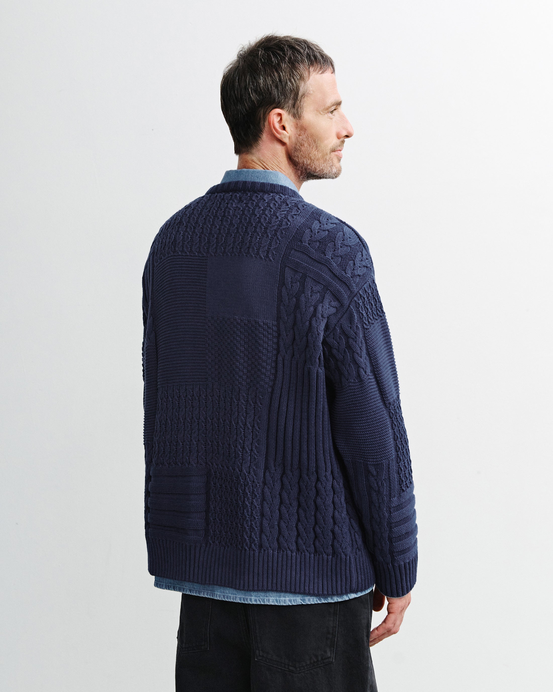 Dunkelblaues Strick-Sweatshirt Patchwork aus 100% Bio-Baumwolle von Rotholz