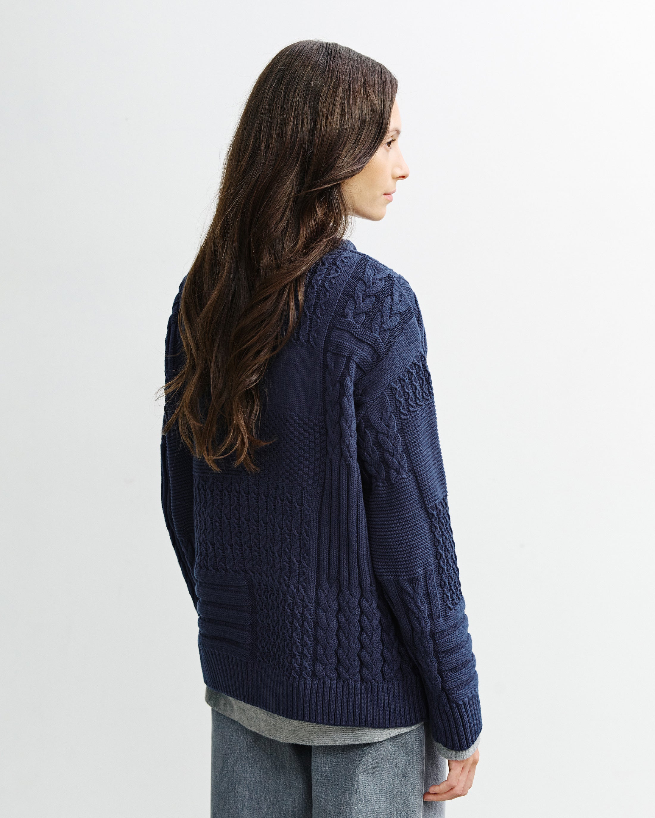 Dunkelblaues Strick-Sweatshirt Patchwork aus 100% Bio-Baumwolle von Rotholz