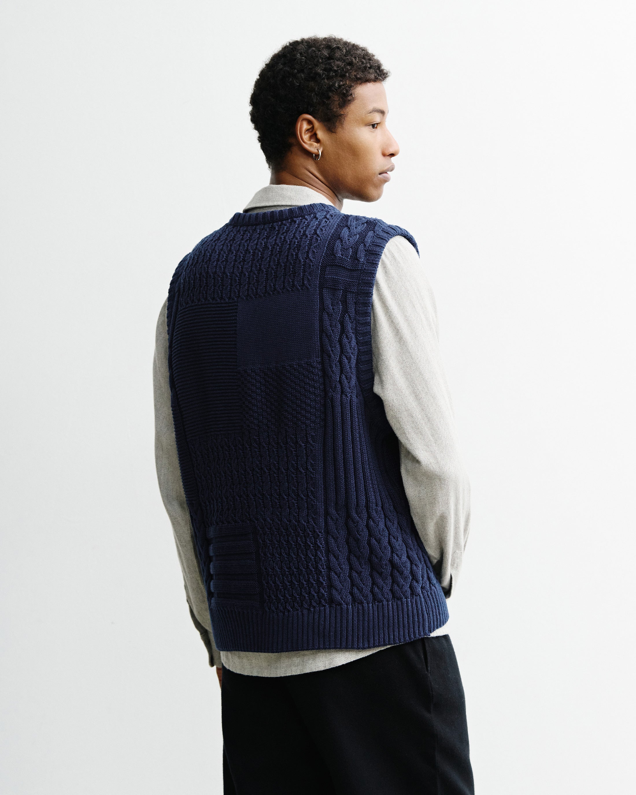 Dunkelblauer Pullunder Patchwork aus 100% Bio-Baumwolle von Rotholz
