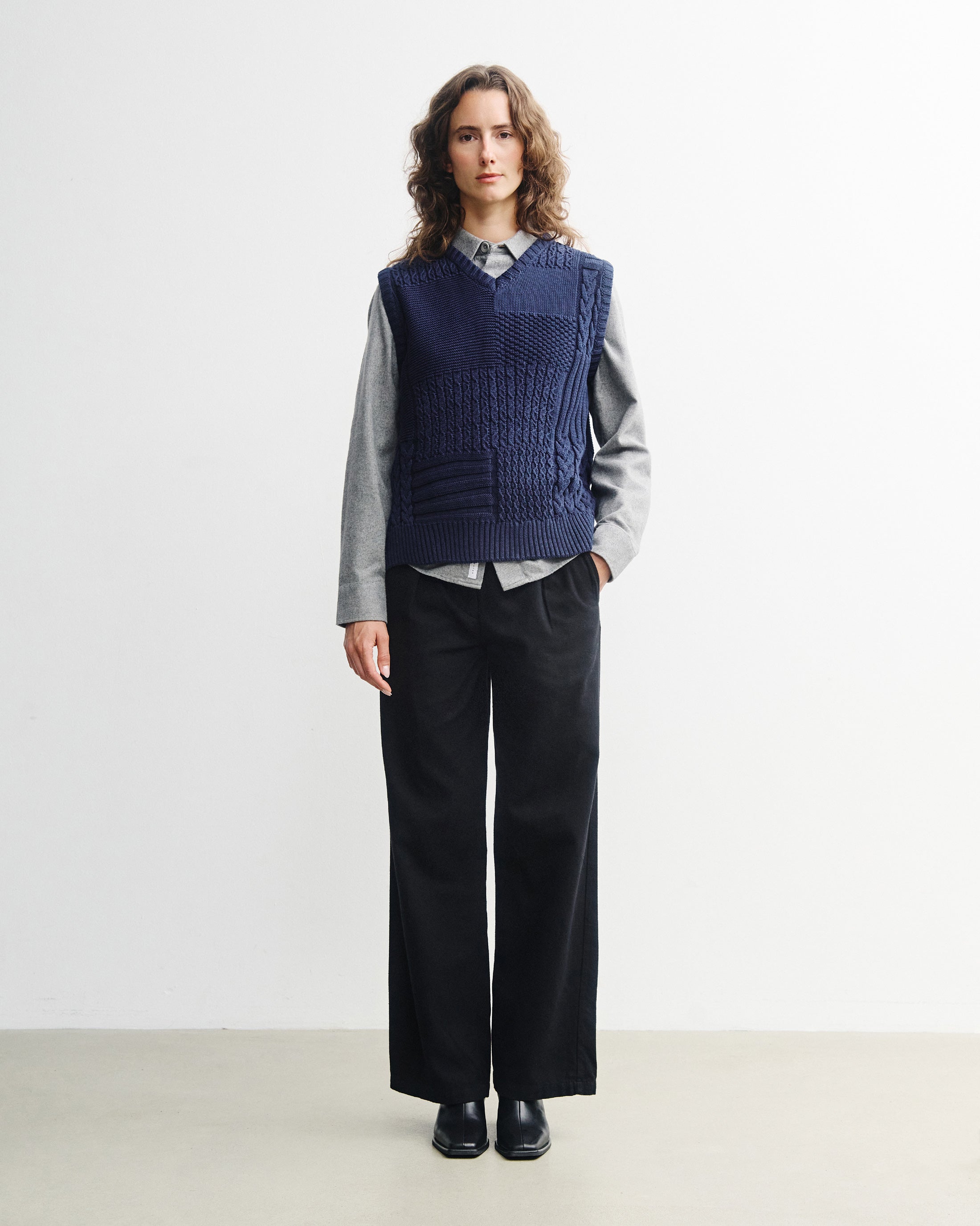 Dunkelblauer Pullunder Patchwork aus 100% Bio-Baumwolle von Rotholz