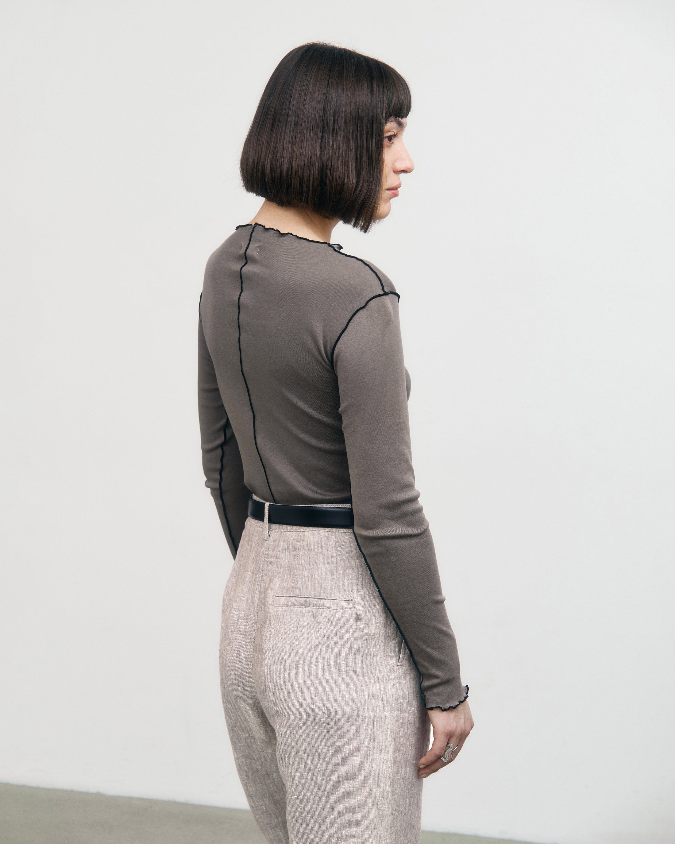 Rotholz Grey Pin-Tucked Long-Sleeve T-Shirt Made of Organic Cotton