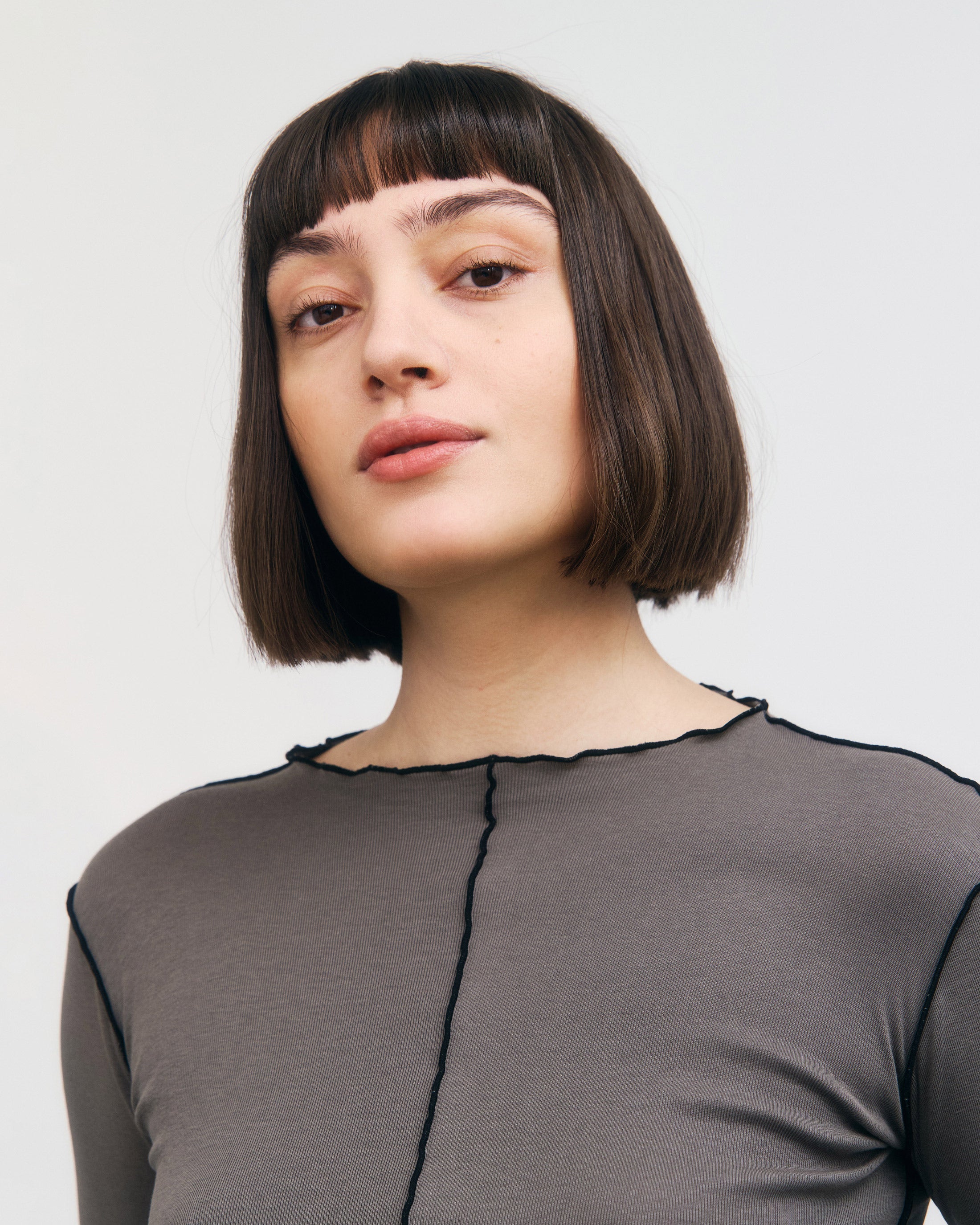 Rotholz Grey Pin-Tucked Long-Sleeve T-Shirt Made of Organic Cotton