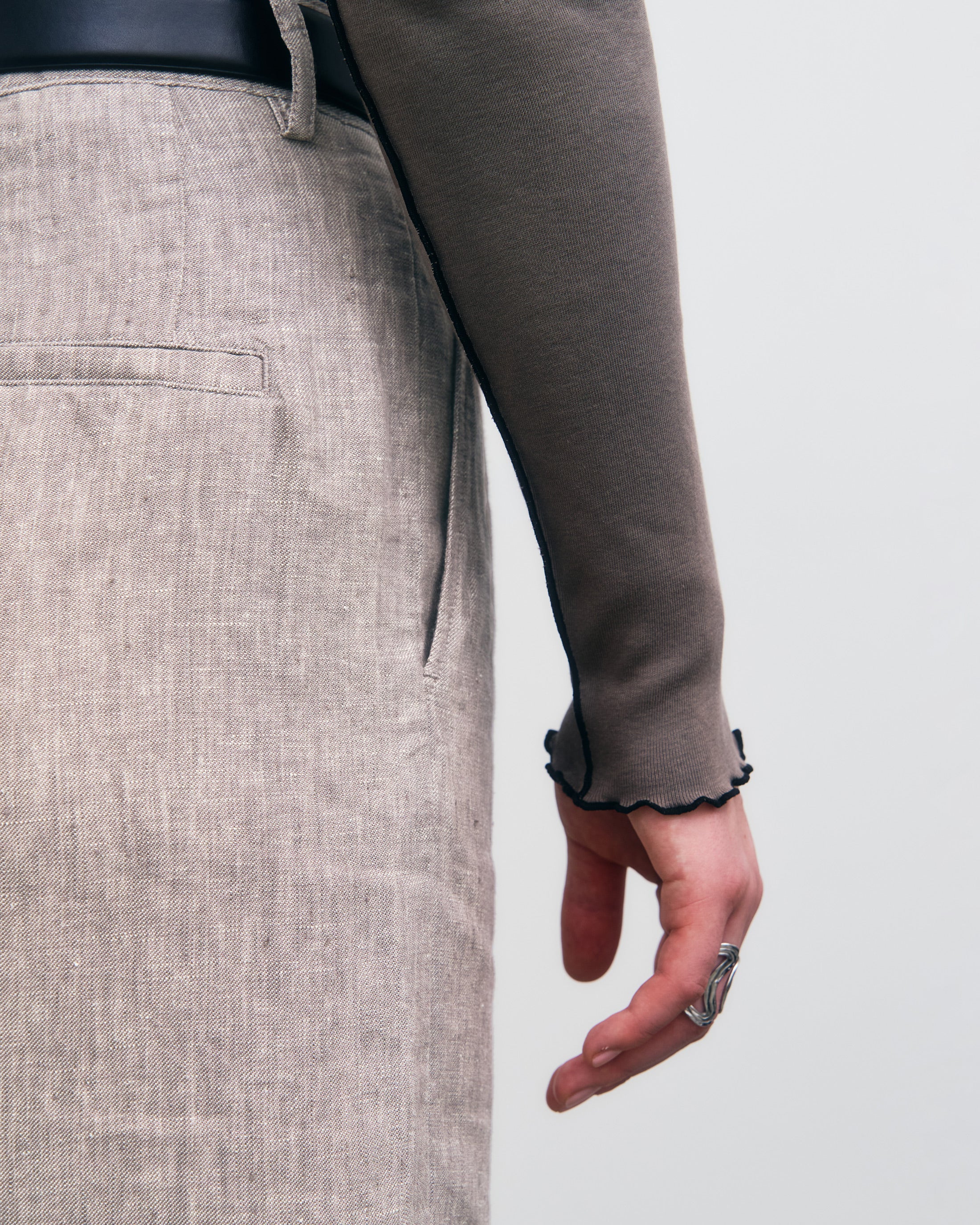 Rotholz Grey Pin-Tucked Long-Sleeve T-Shirt Made of Organic Cotton