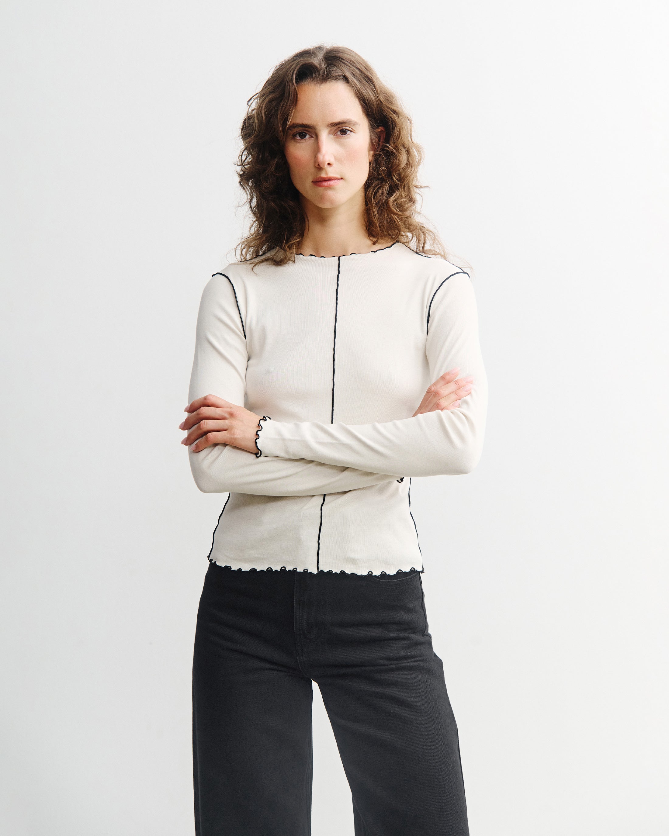 Weisses Langarmshirt Pin-Tucked aus Bio-Baumwolle von Rotholz