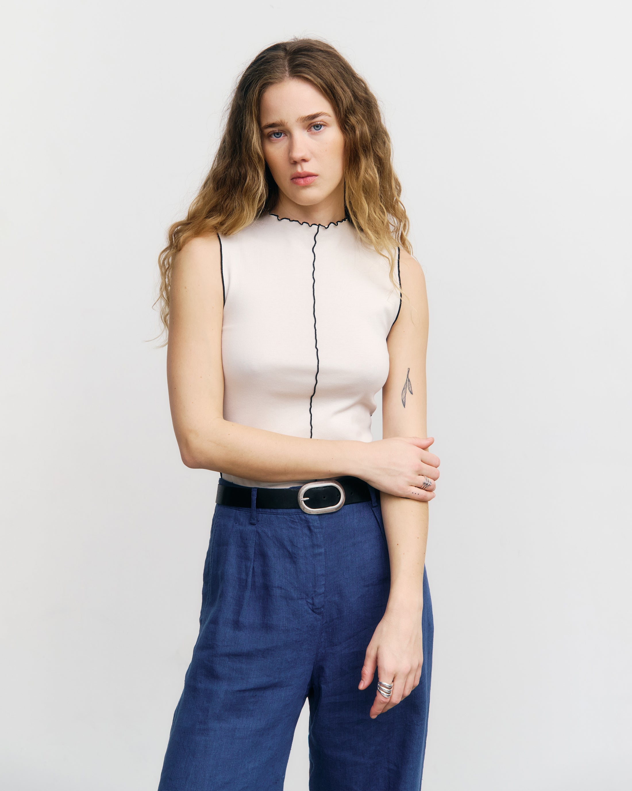 Rotholz White Organic Cotton Pin-Tucked Top
