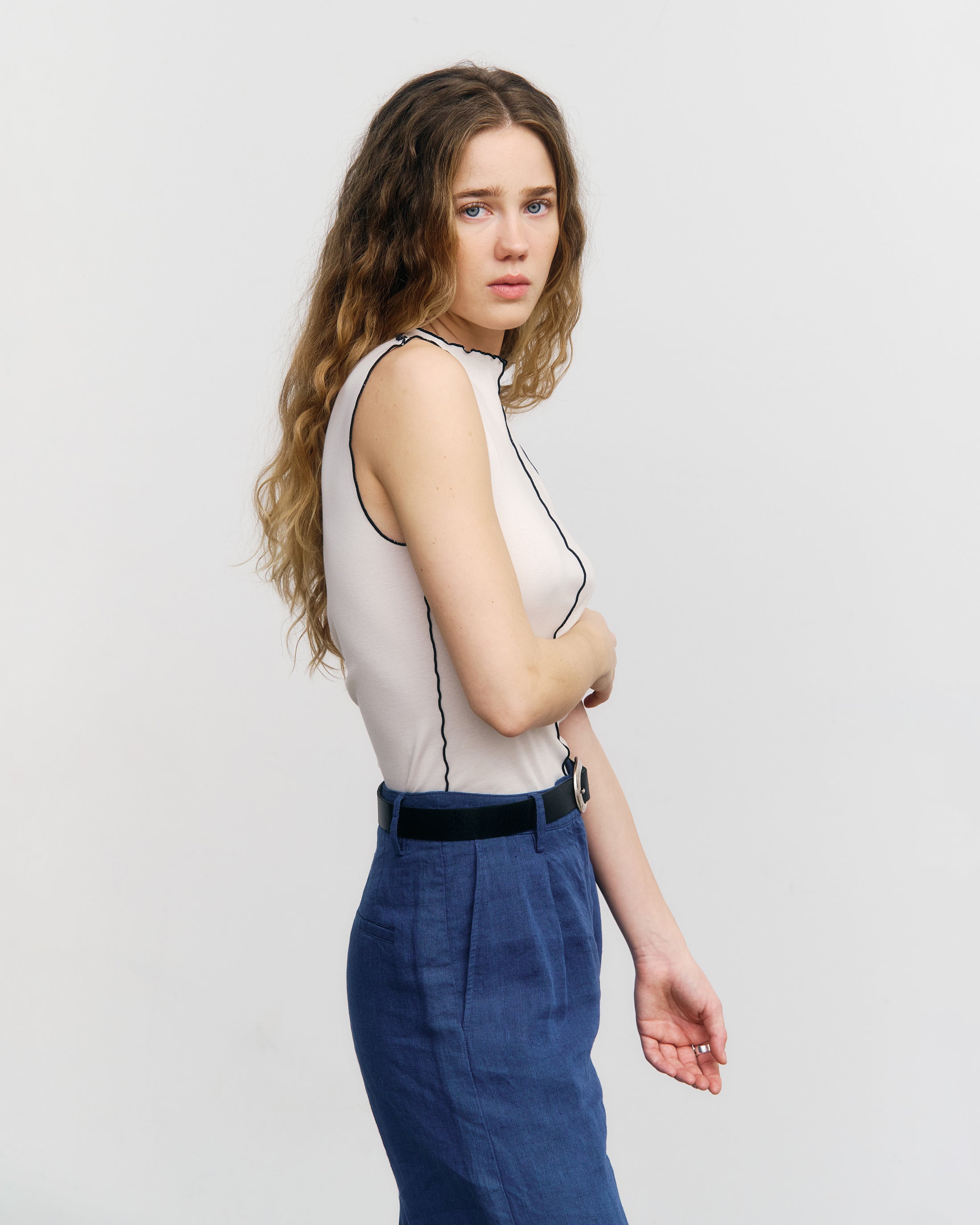 Rotholz White Organic Cotton Pin-Tucked Top