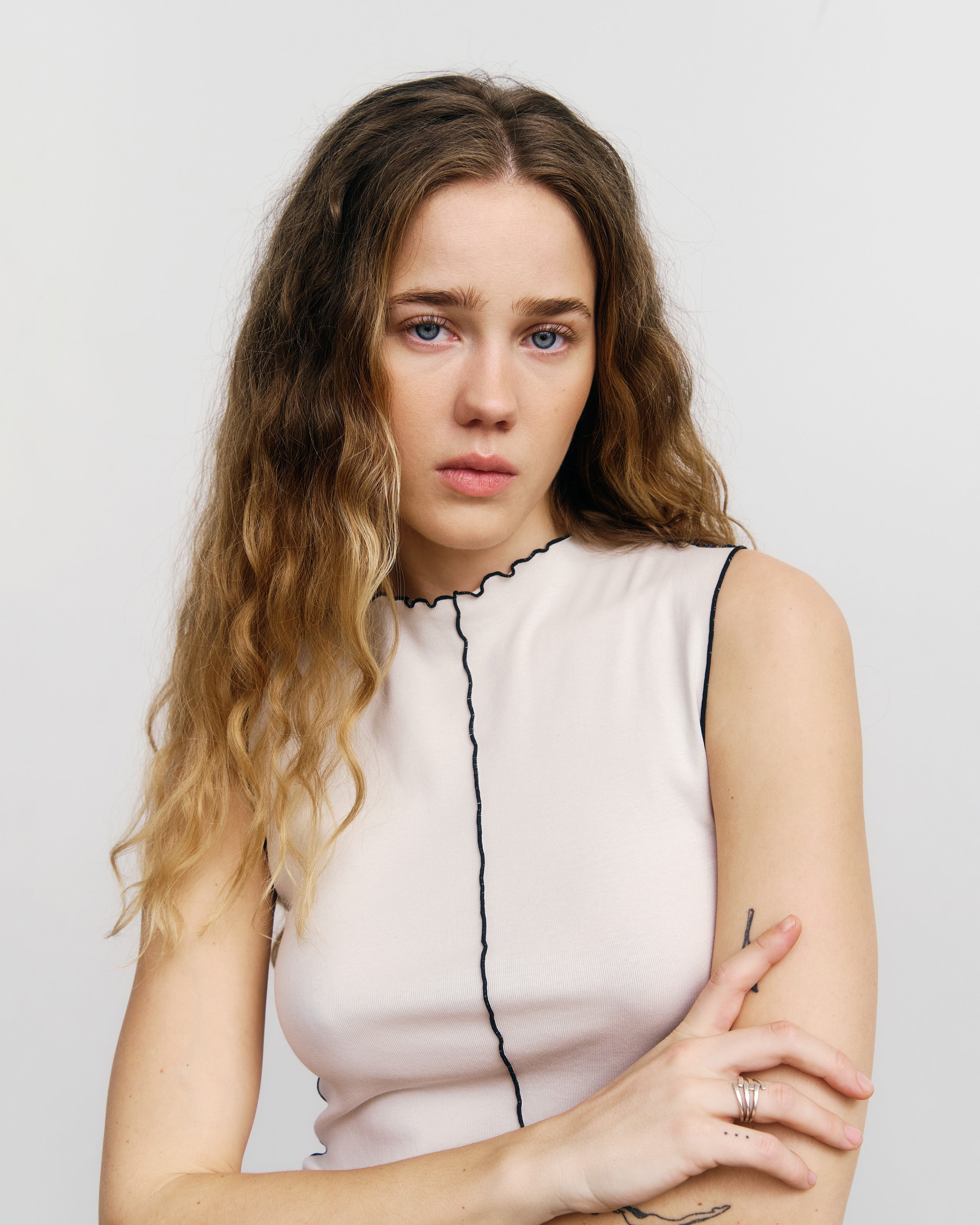 Rotholz White Organic Cotton Pin-Tucked Top