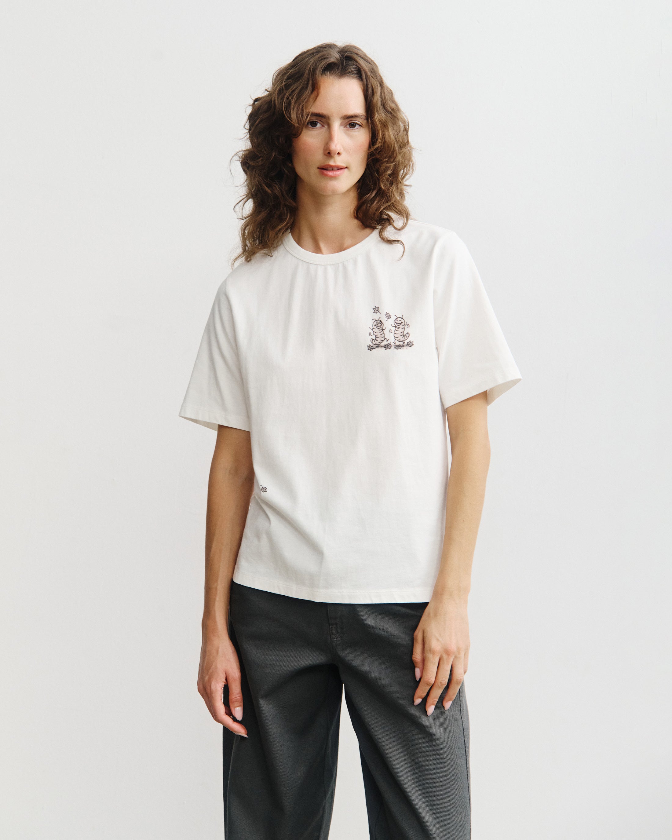 Weisses T-Shirt Caterpillar aus Bio-Baumwolle von Rotholz
