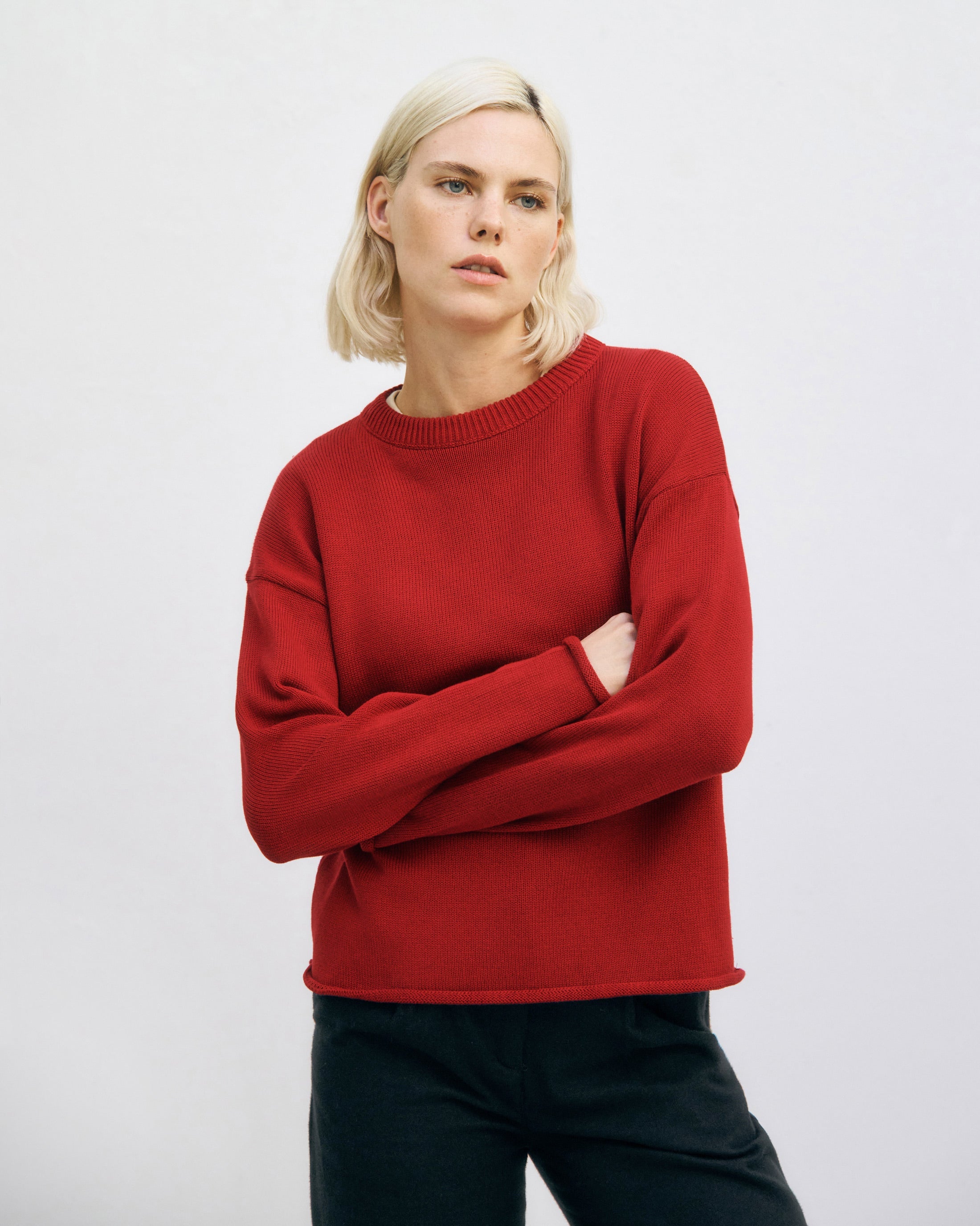 Roter Strickpullover aus 100% Bio-Baumwolle von Rotholz