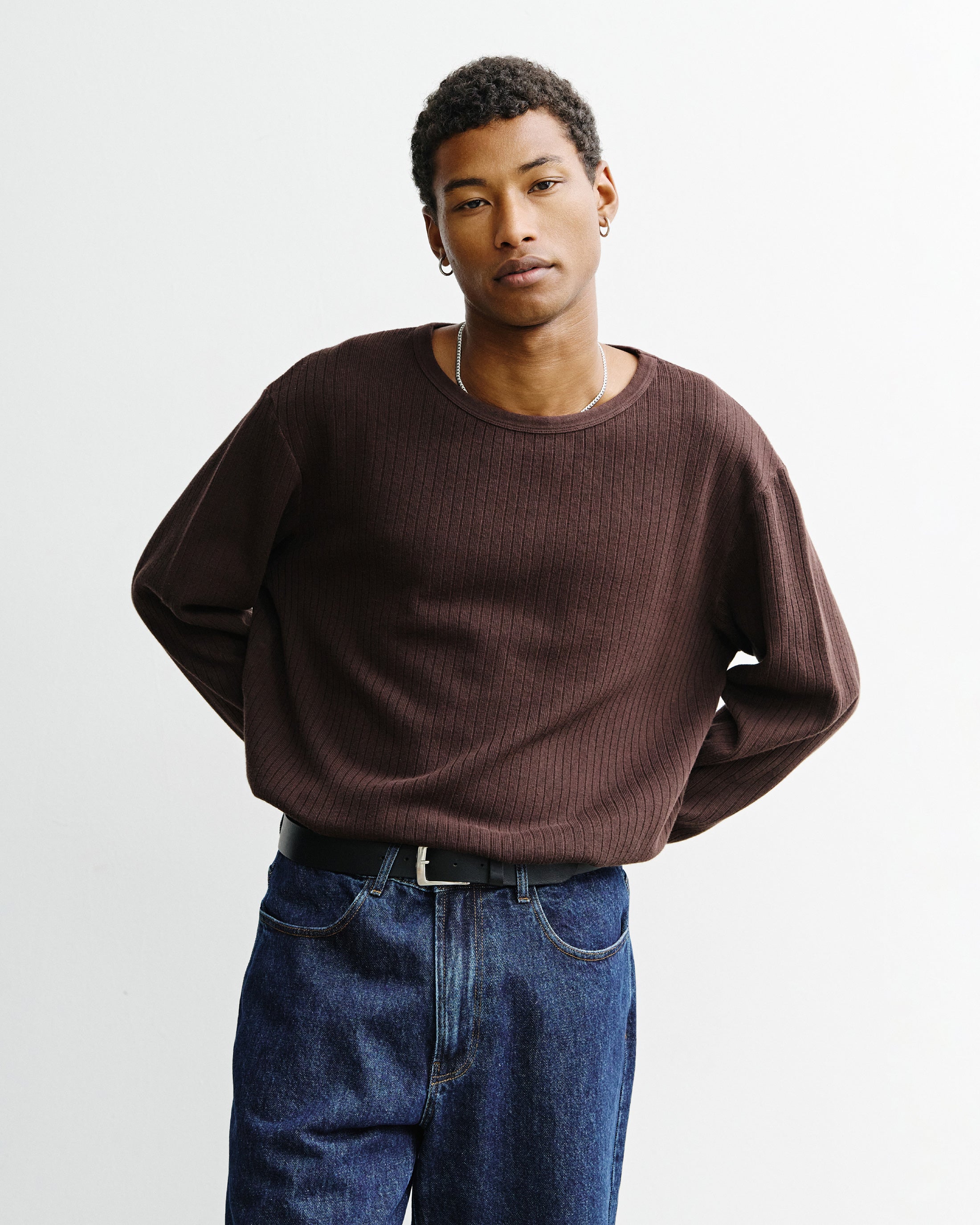 Braunes Langarmshirt Oversize aus Bio-Baumwolle von Rotholz