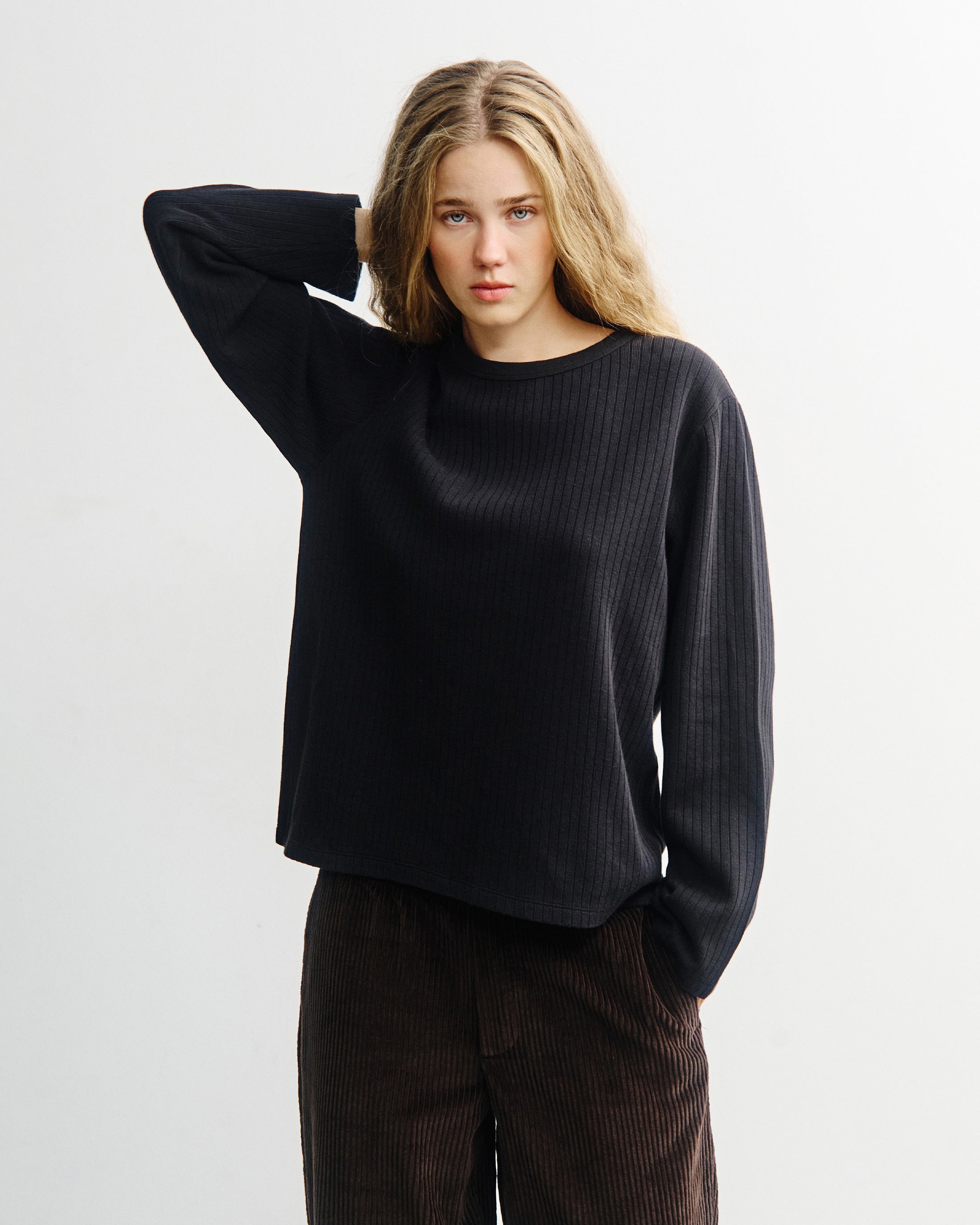 Schwarzes Langarmshirt Oversize aus Bio-Baumwolle von Rotholz