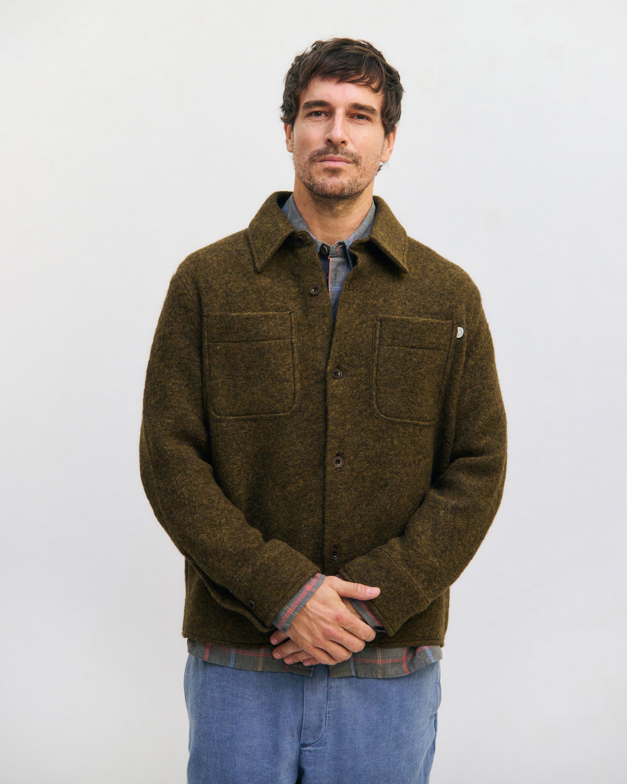 Dunkelgrünes Schweres Overshirt aus Bio-Wollmischung von Rotholz