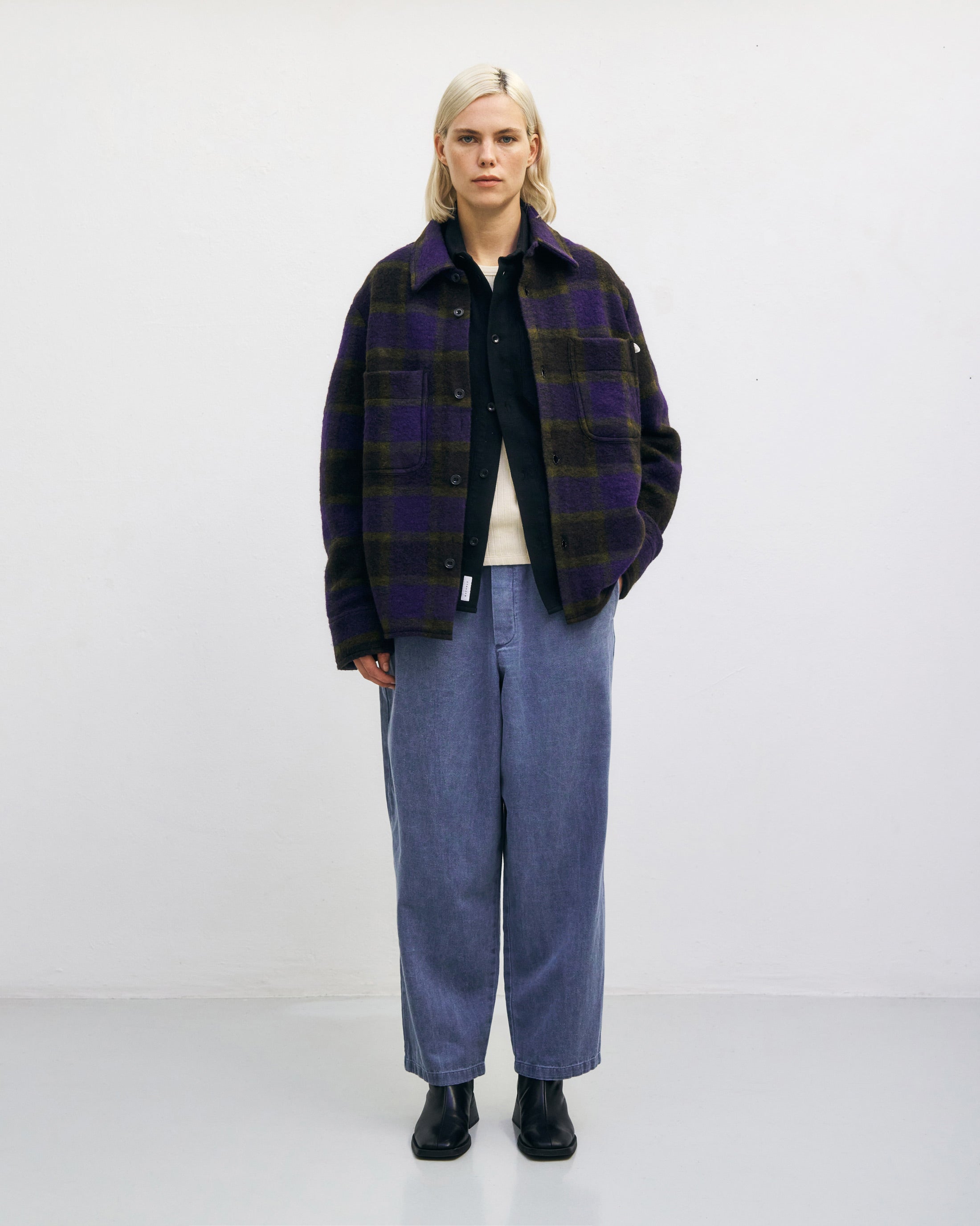 Lila Kariert Schweres Overshirt aus Bio-Wollmischung von Rotholz