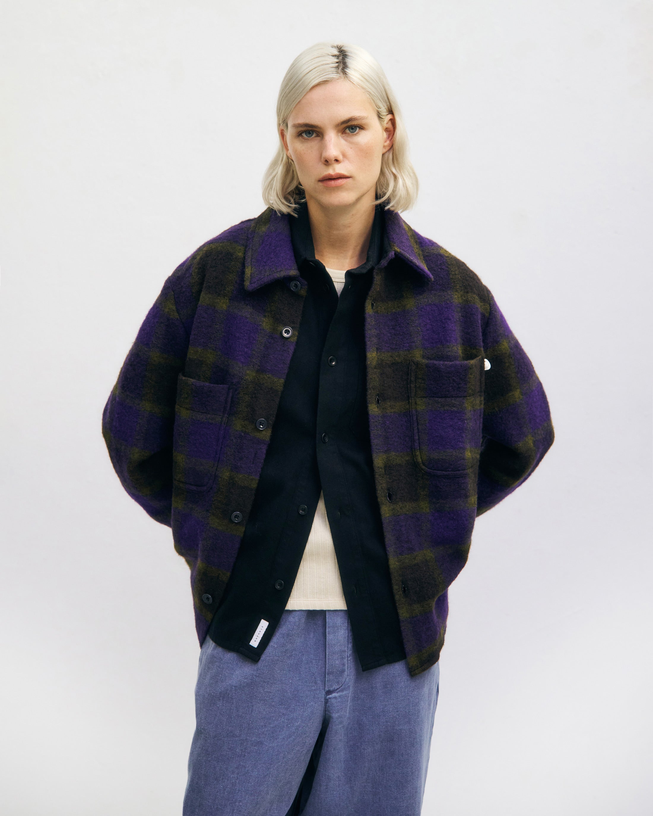 Lila Kariert Schweres Overshirt aus Bio-Wollmischung von Rotholz