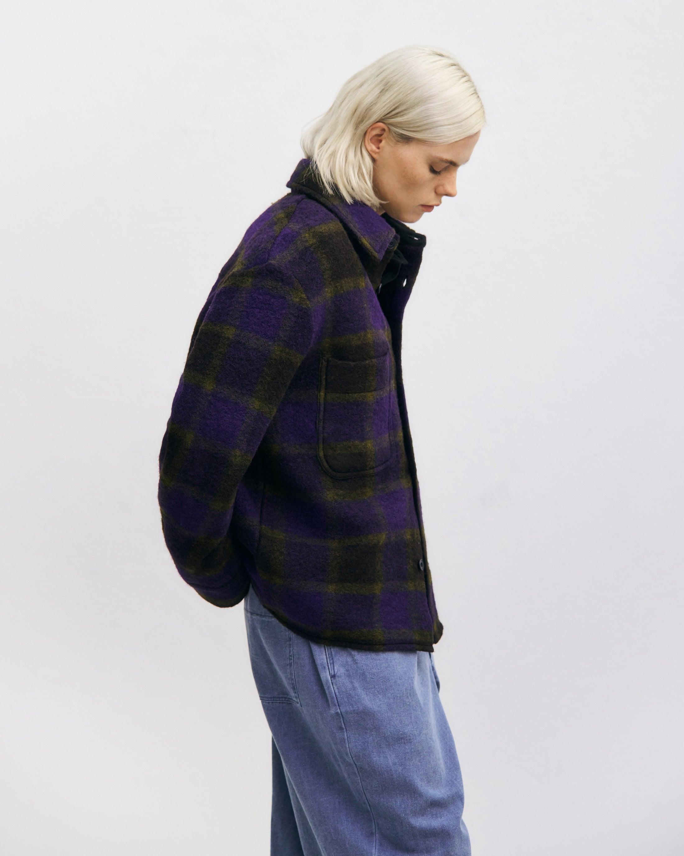 Lila Kariert Schweres Overshirt aus Bio-Wollmischung von Rotholz