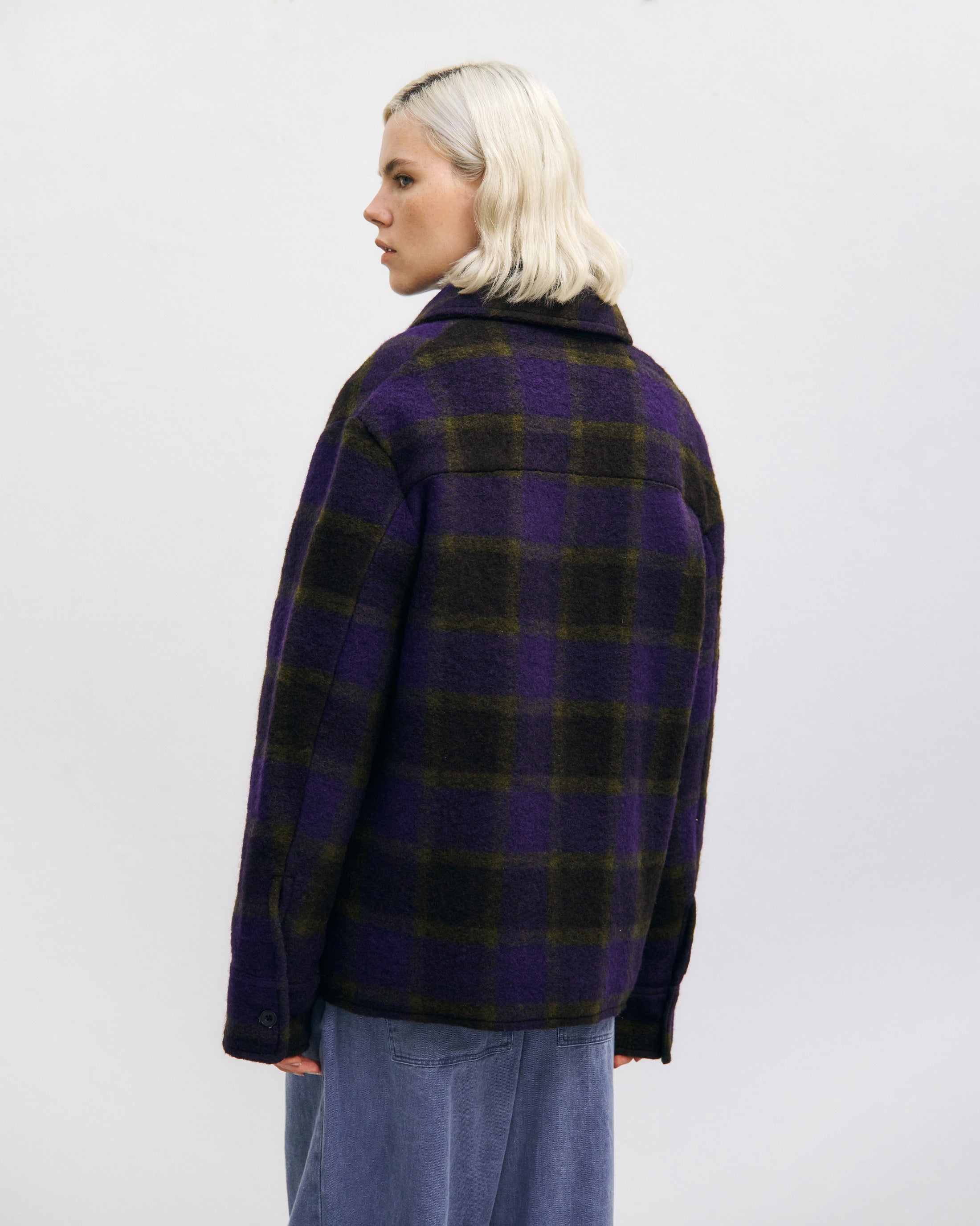 Lila Kariert Schweres Overshirt aus Bio-Wollmischung von Rotholz