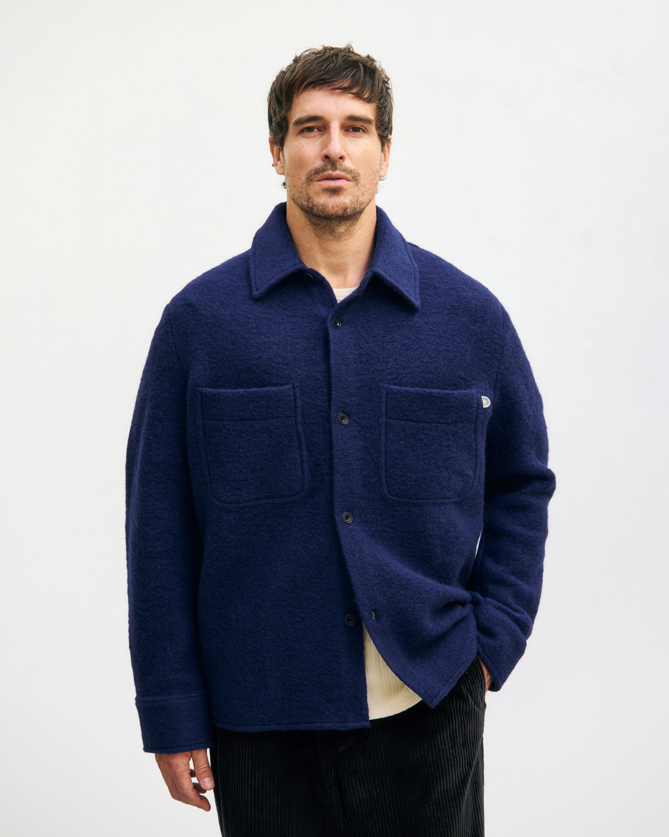 Dunkelblaues Schweres Overshirt aus Bio-Wollmischung von Rotholz